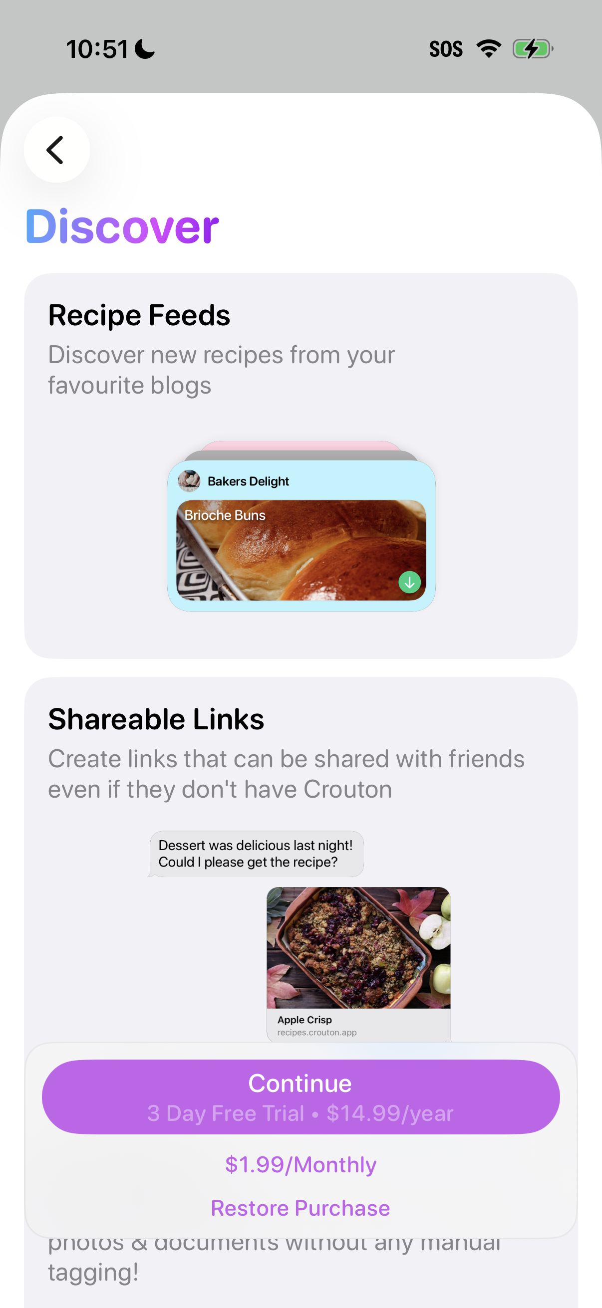 Step 1 of Crouton Locked Feature Paywall