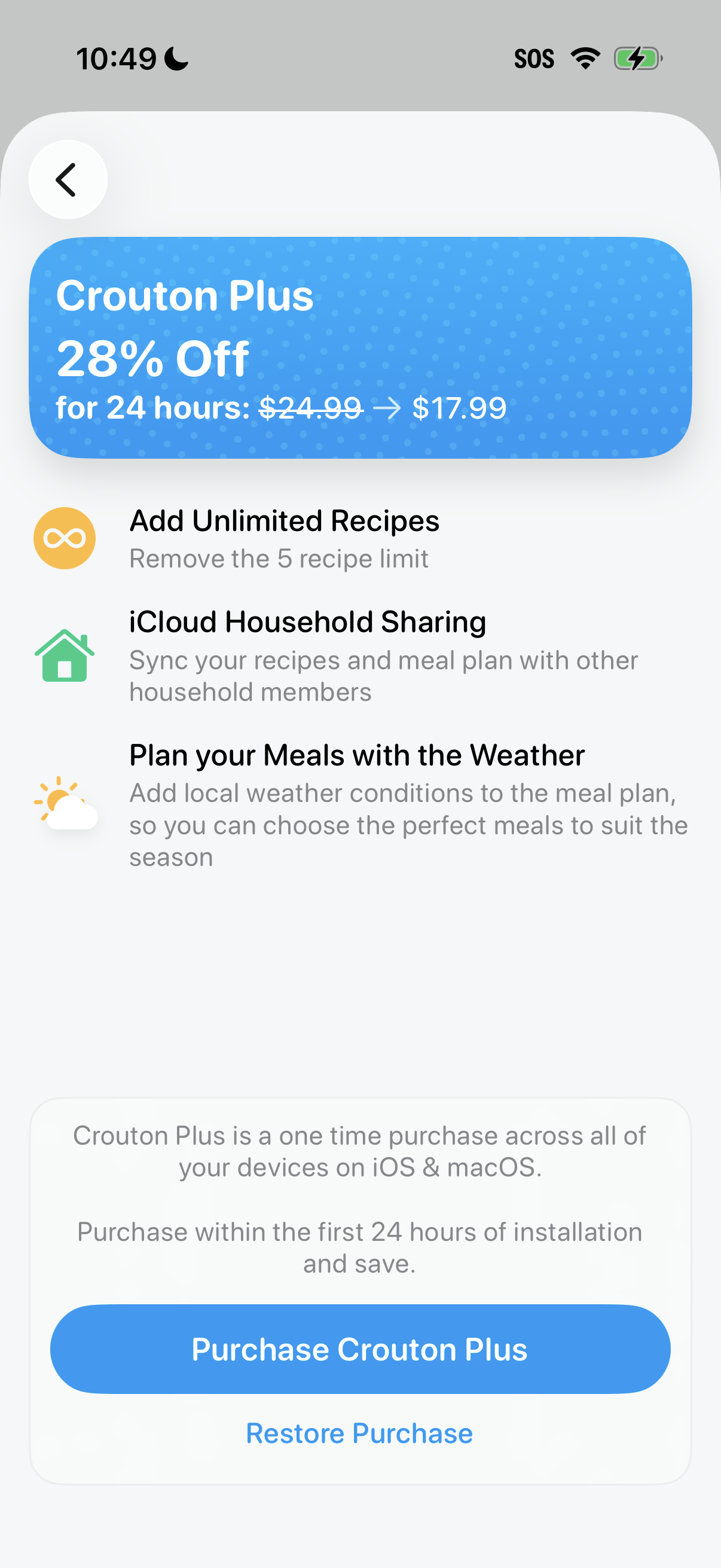 Step 2 of Crouton Welcome Back Paywall