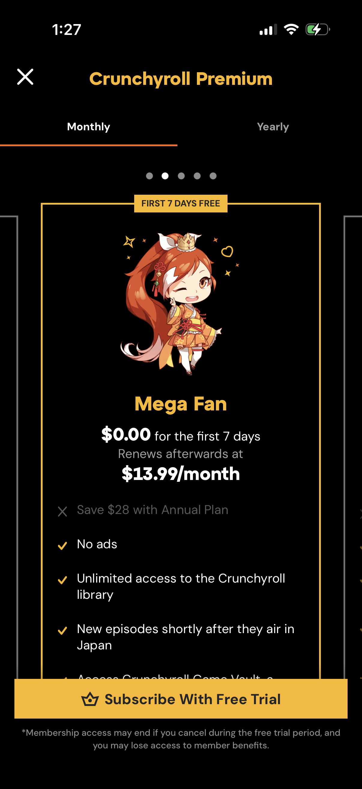Step 1 of crunchyroll Paywall