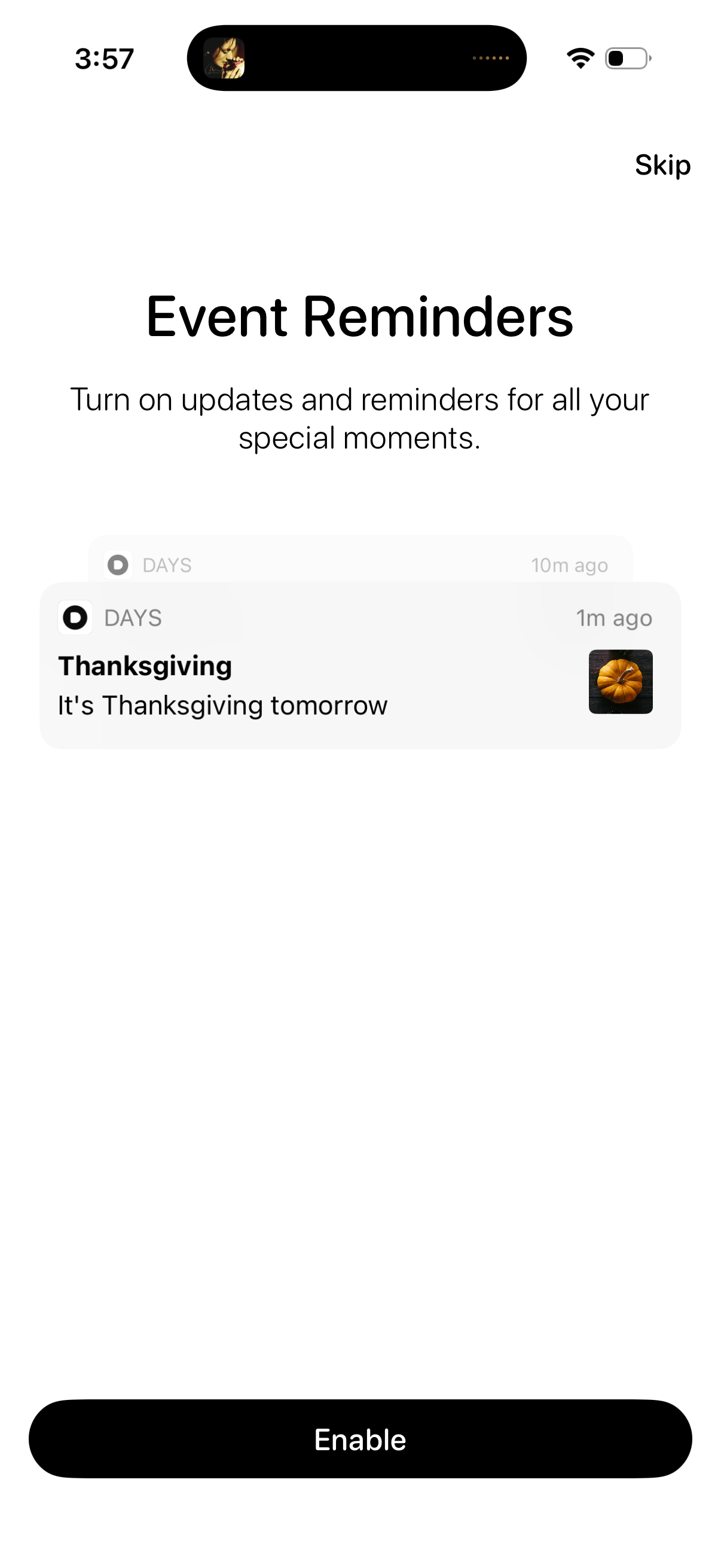 days enable reminders