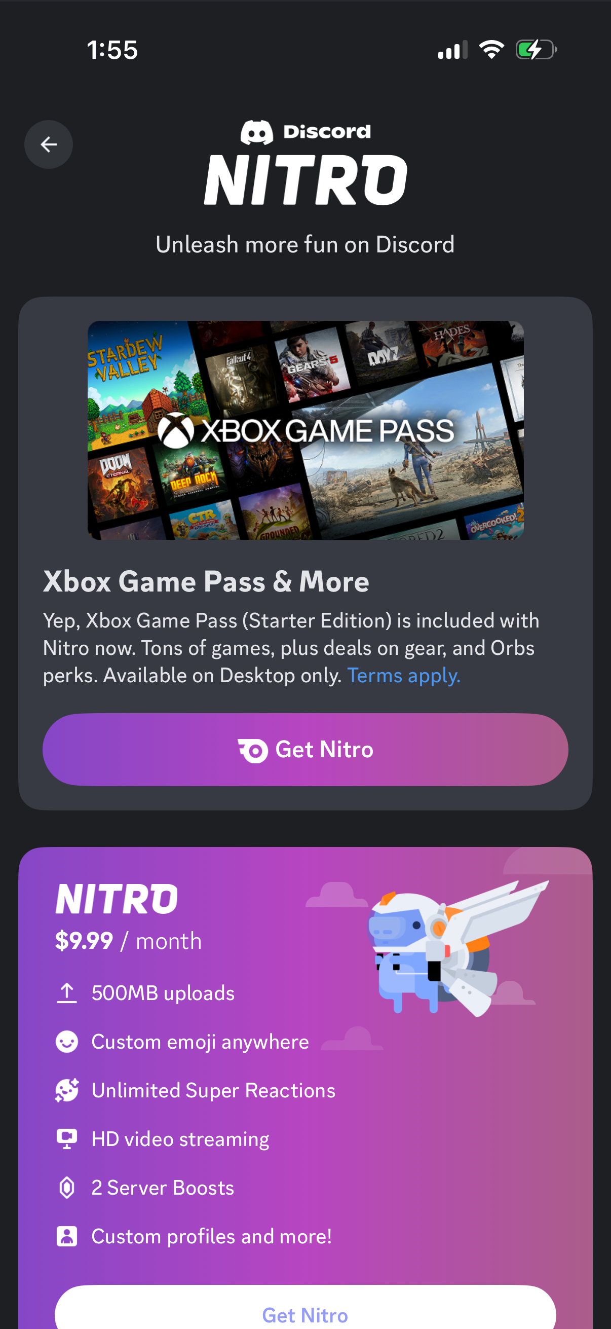 Step 1 of discord Paywall