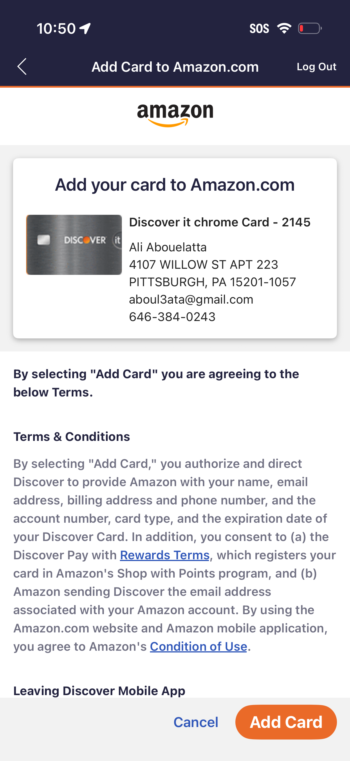 discover add card to online