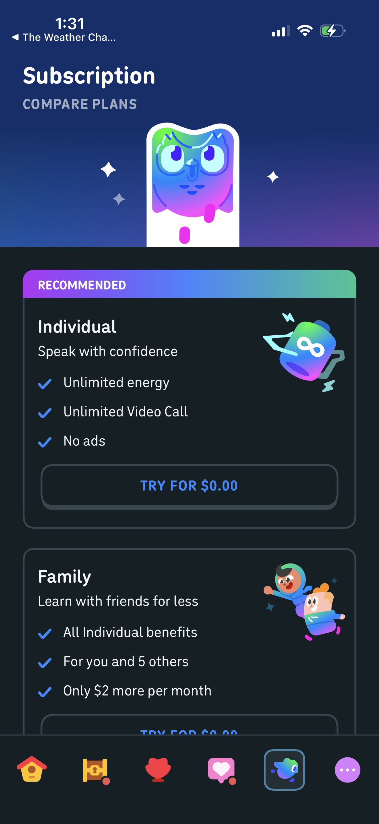Step 1 of duolingo Paywall