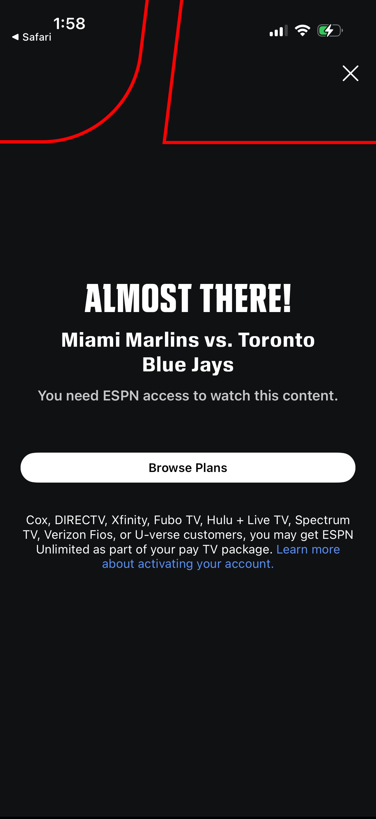 Step 1 of espn Paywall