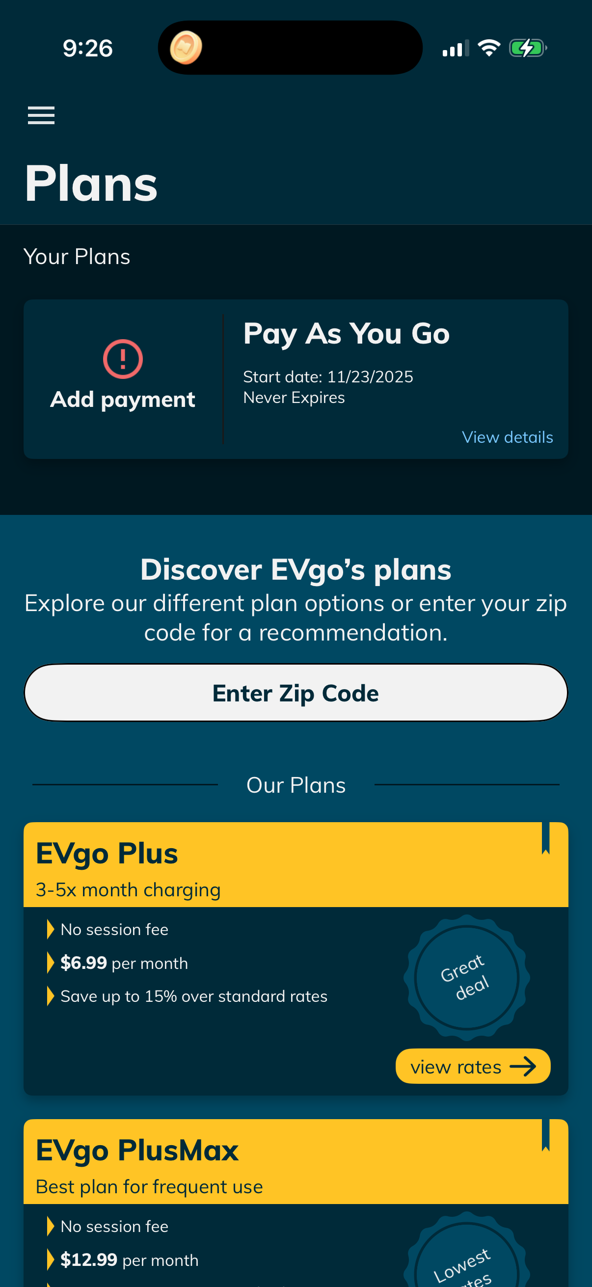Step 1 of evgo Paywall
