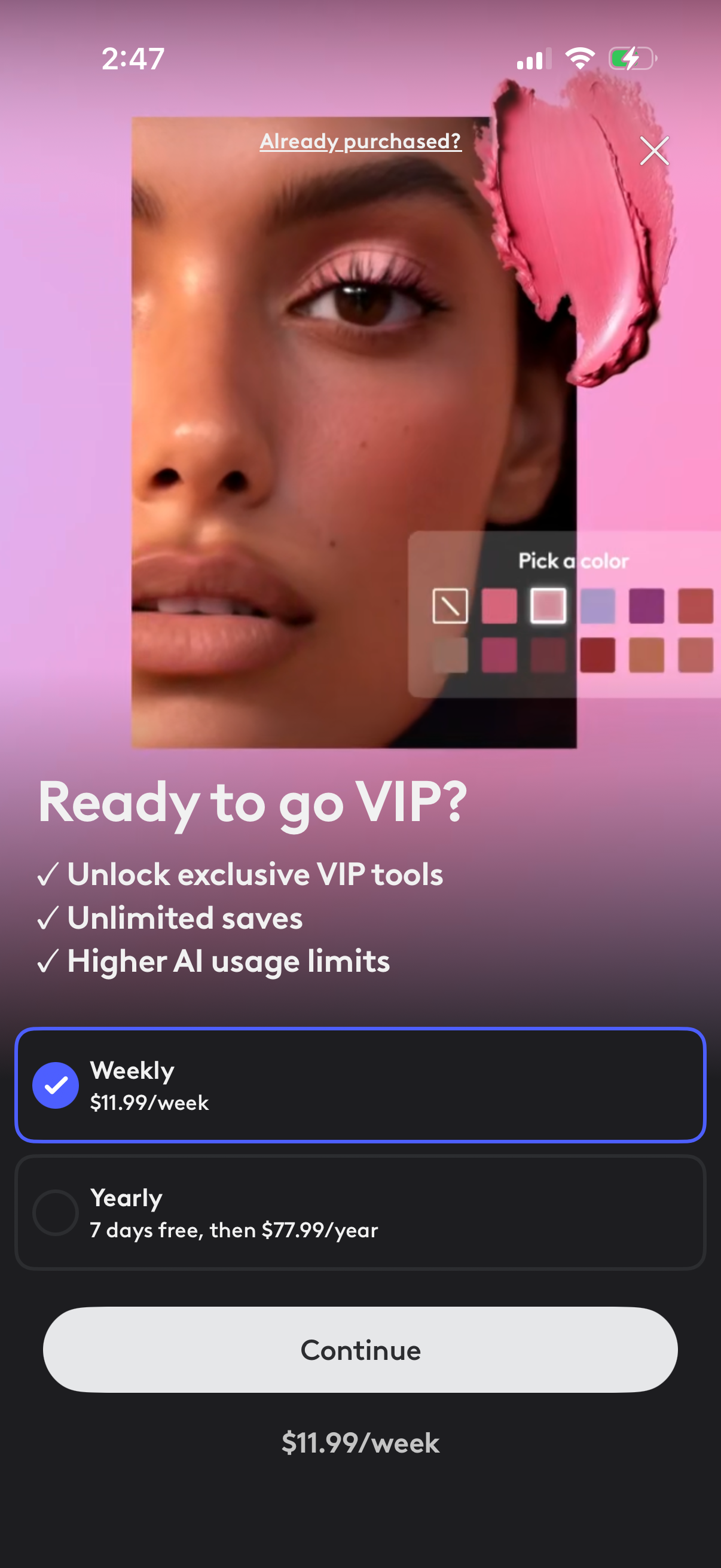 Step 1 of facetune Paywall