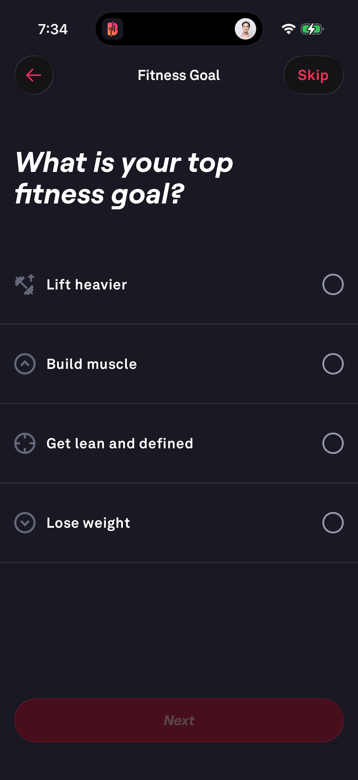 Step 1 of fitbod Onboarding