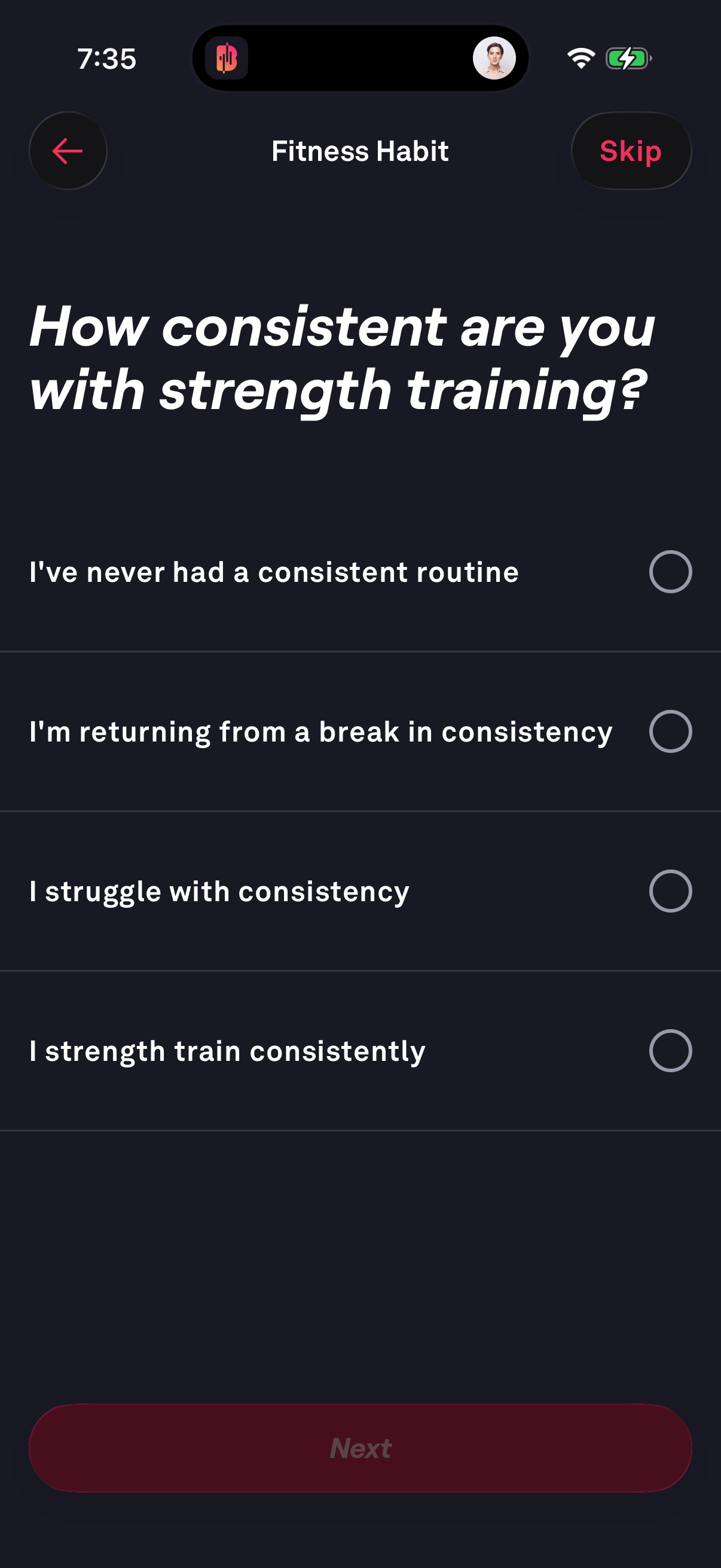 Step 2 of fitbod Onboarding