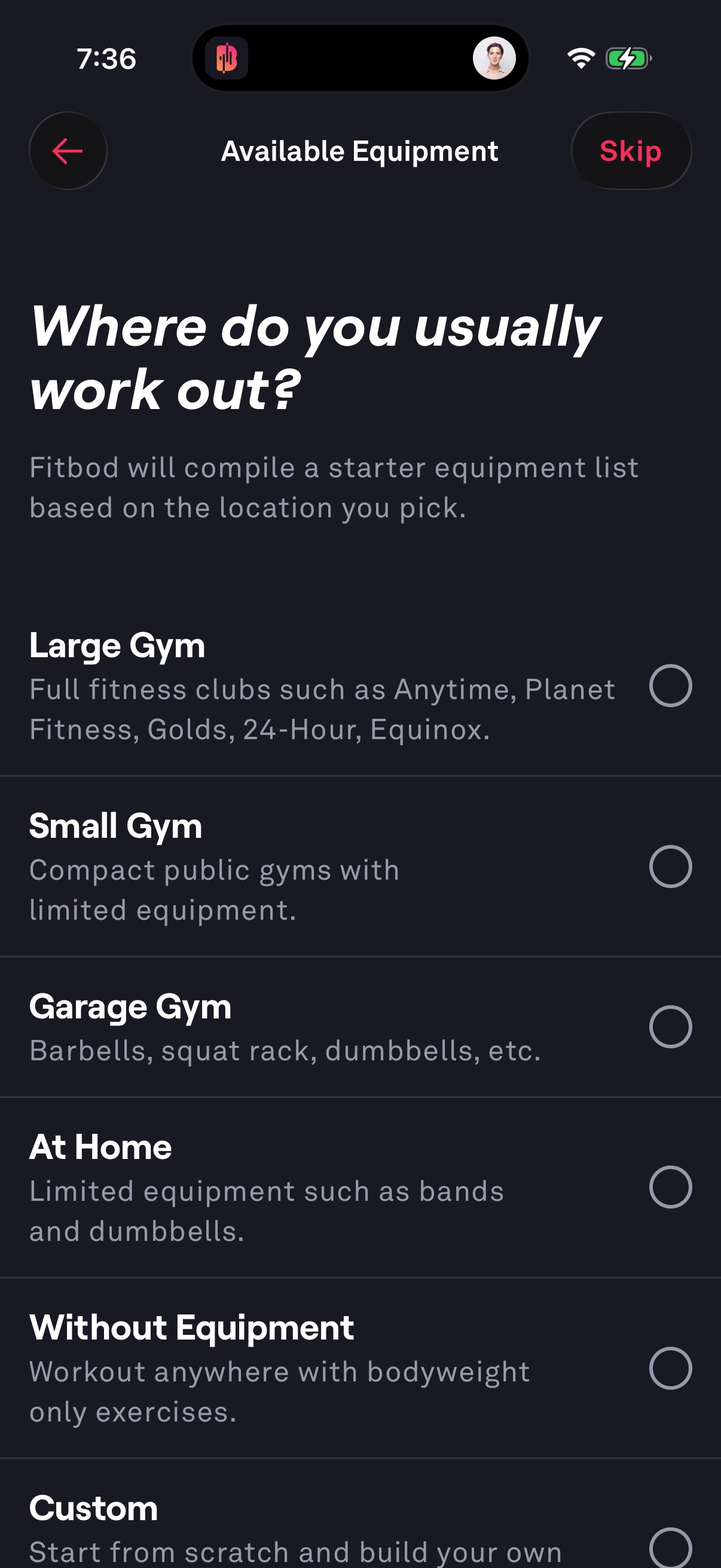 Step 4 of fitbod Onboarding