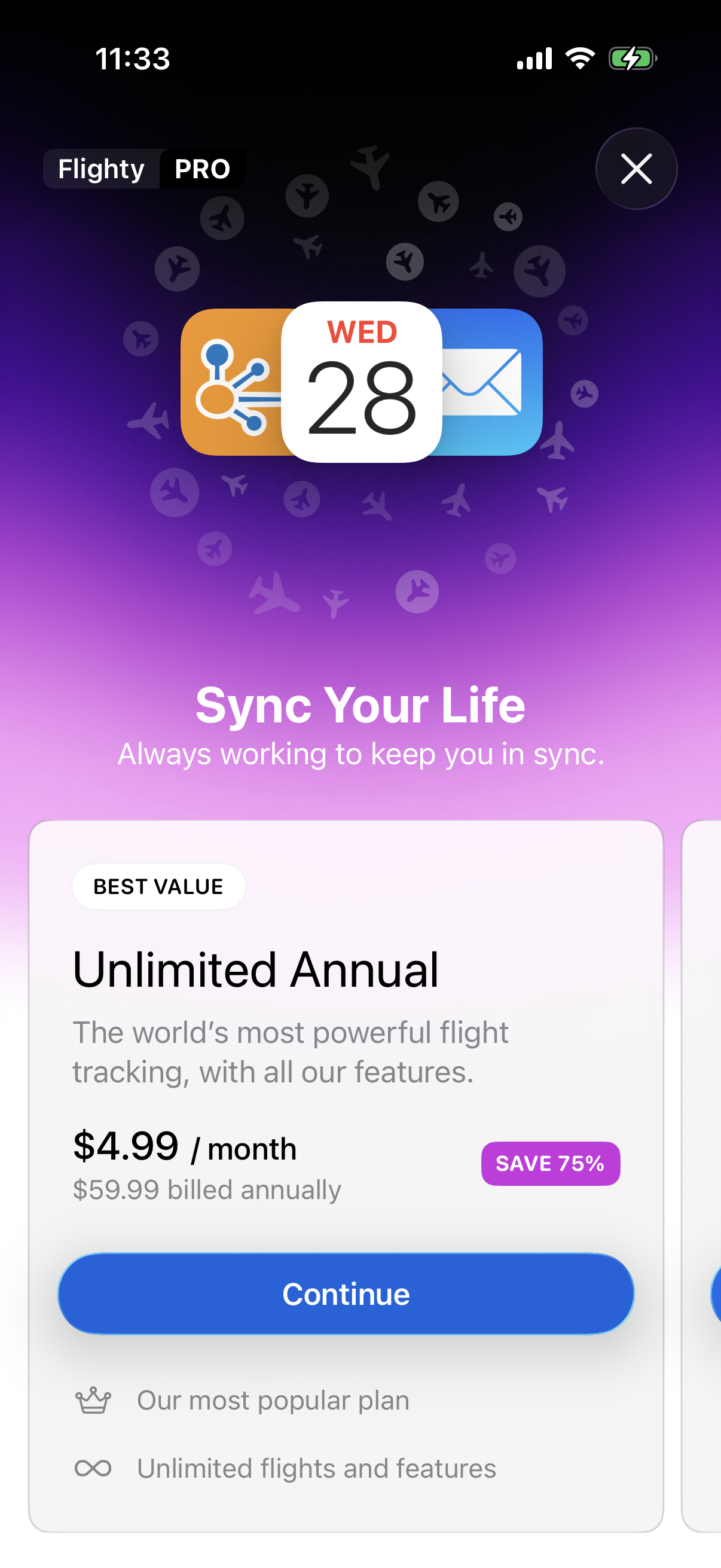 Step 2 of Flighty Locked Feature Paywall