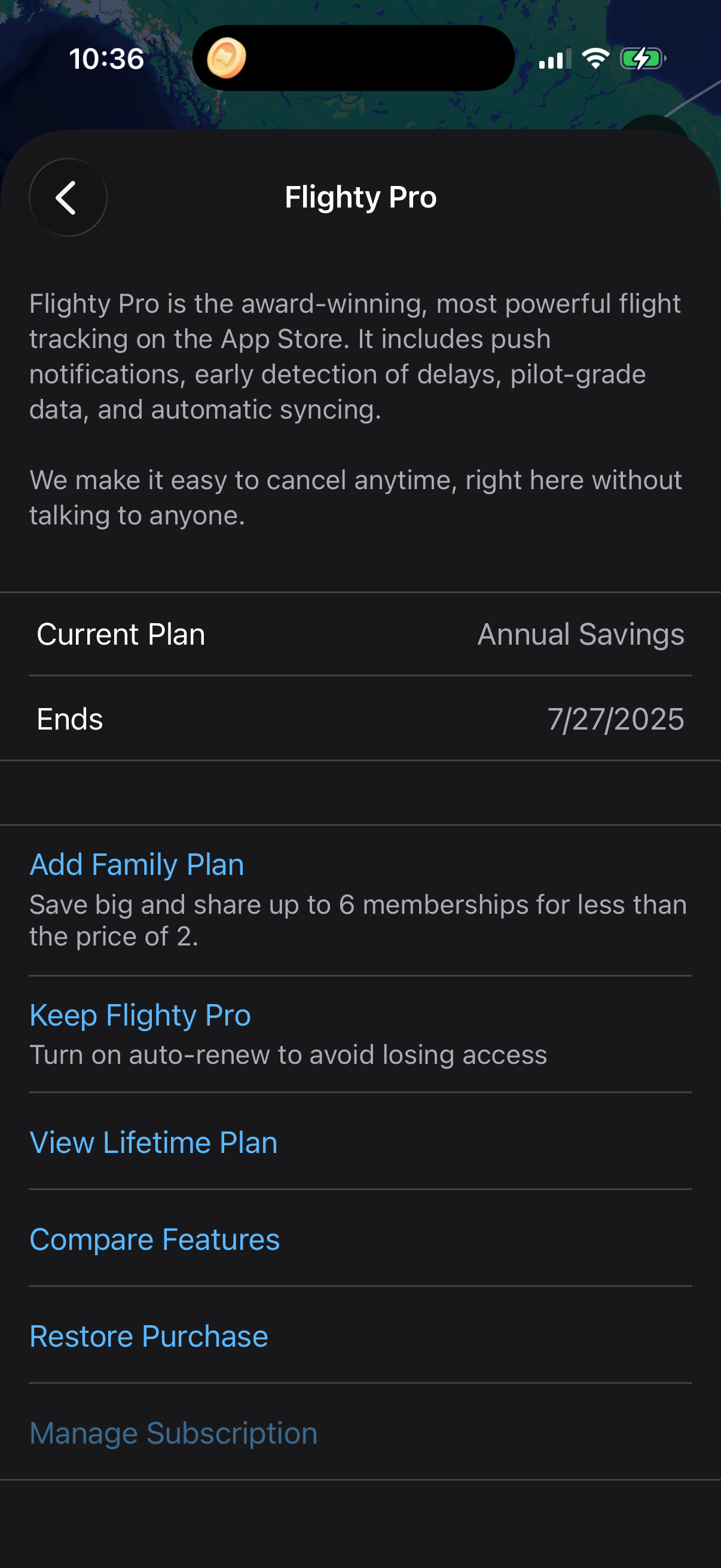 Step 1 of flighty Paywall