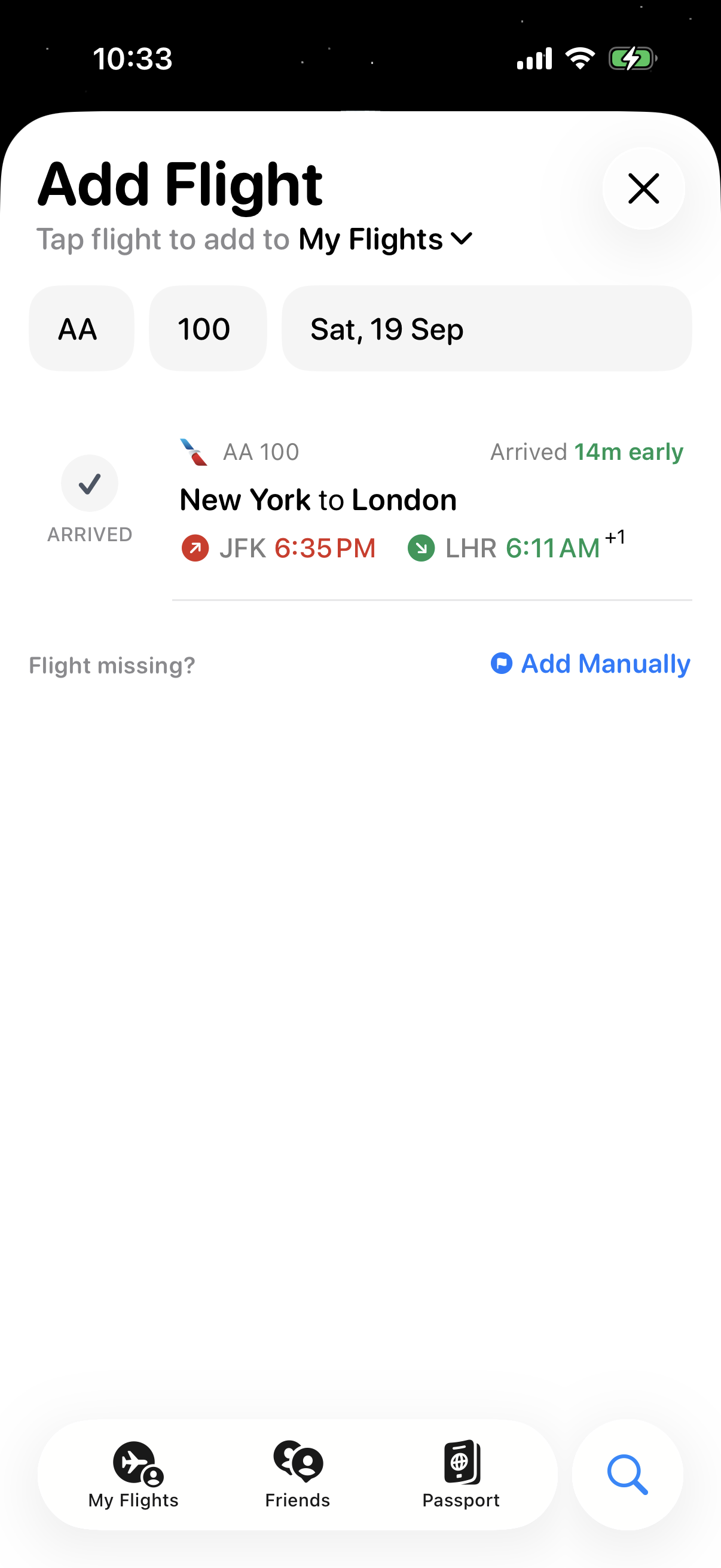 Step 4 of Flighty Add Flight