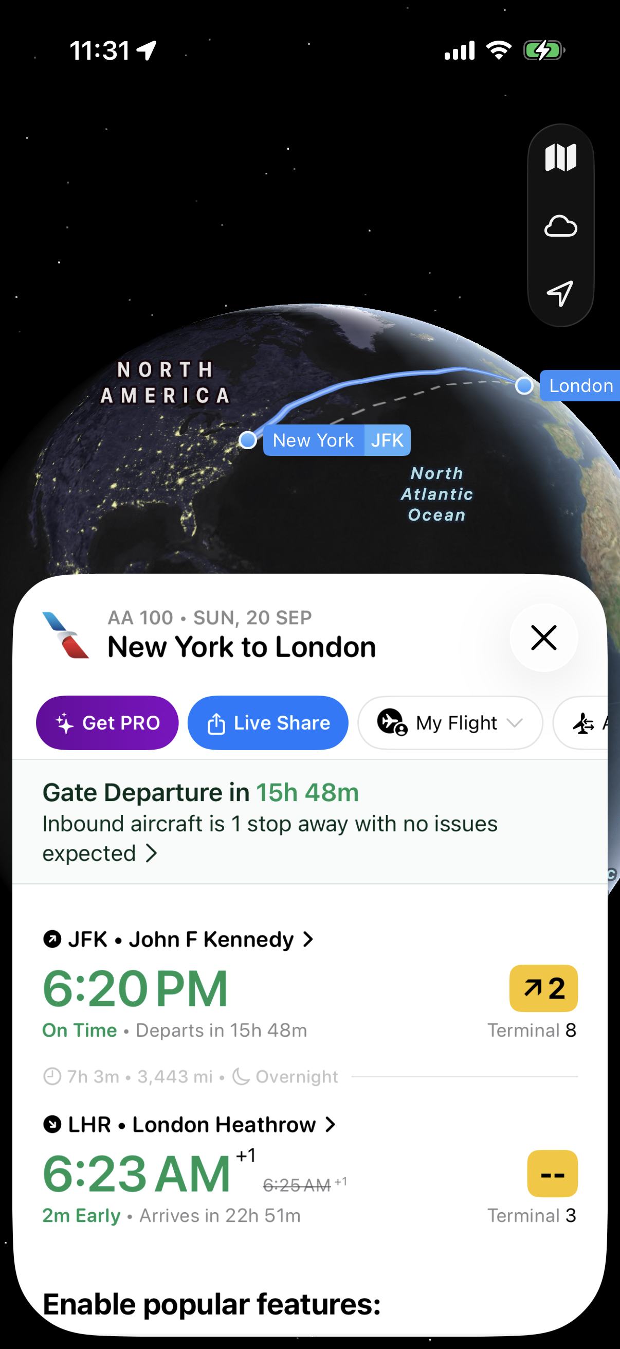 Step 1 of Flighty Locked Feature Paywall