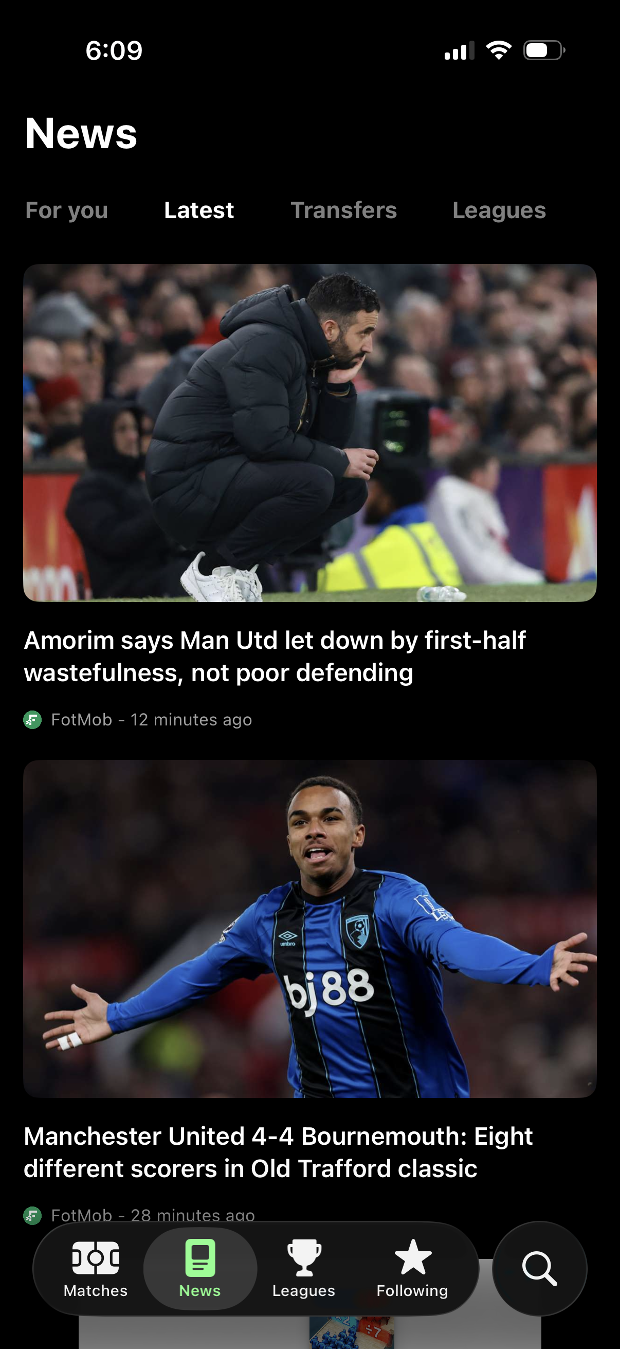 fotmob Navigate news tabs