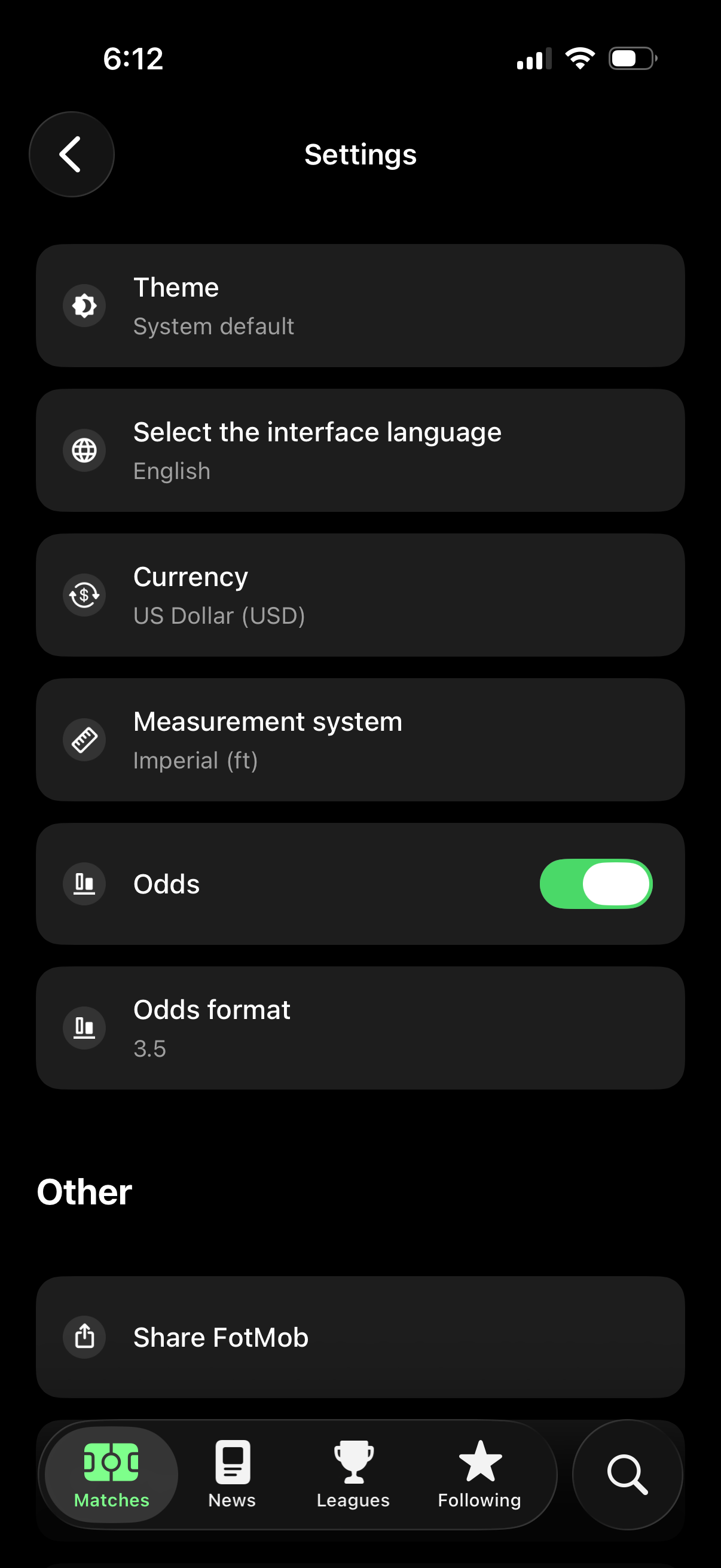 fotmob Dark/Light mode