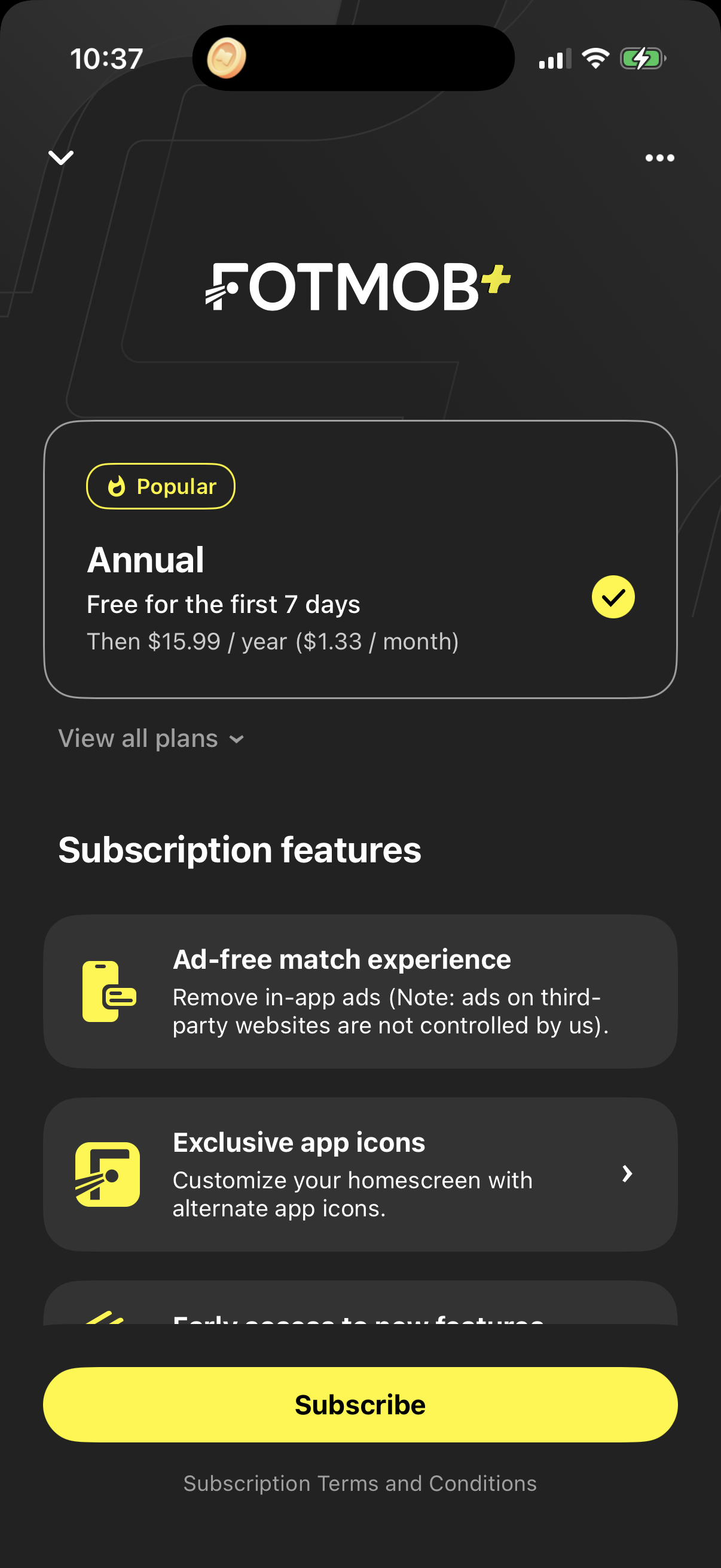 Step 1 of fotmob Paywall