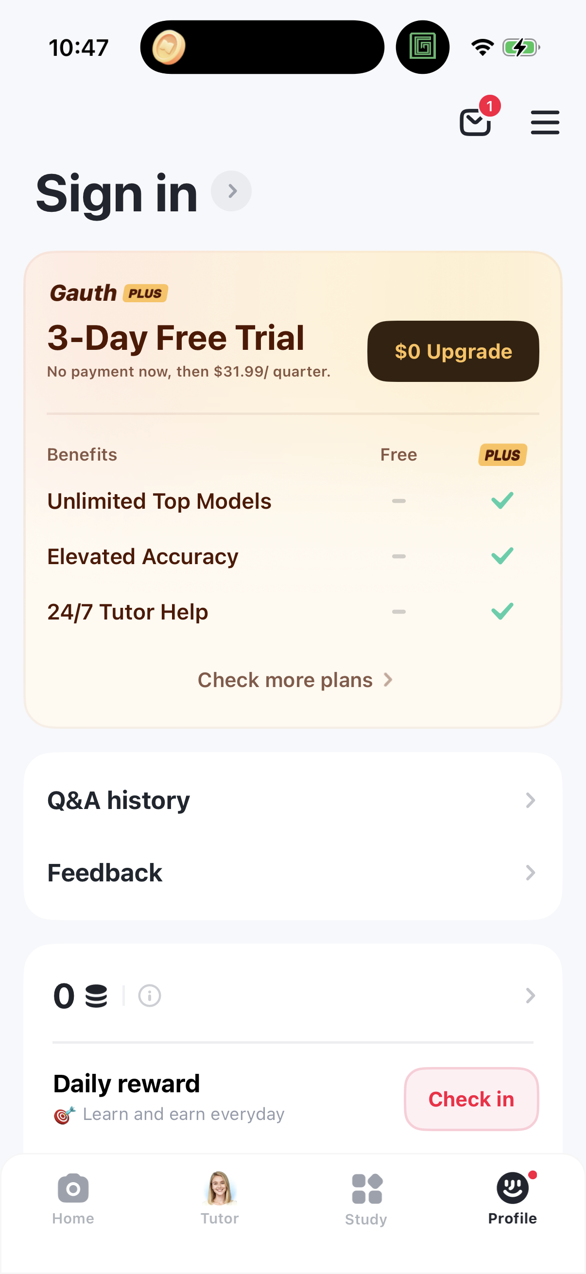 Step 1 of gauth Paywall