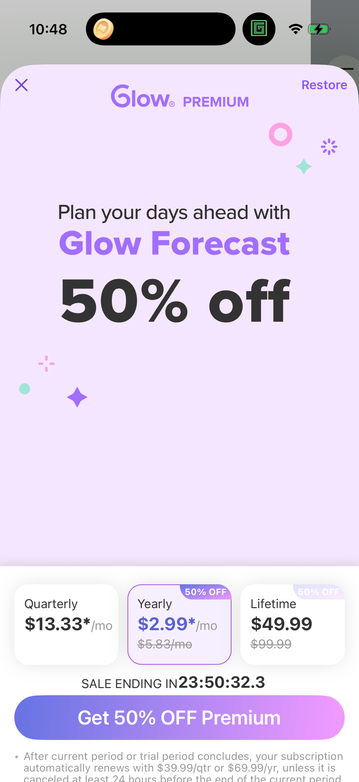 Step 1 of glow Paywall