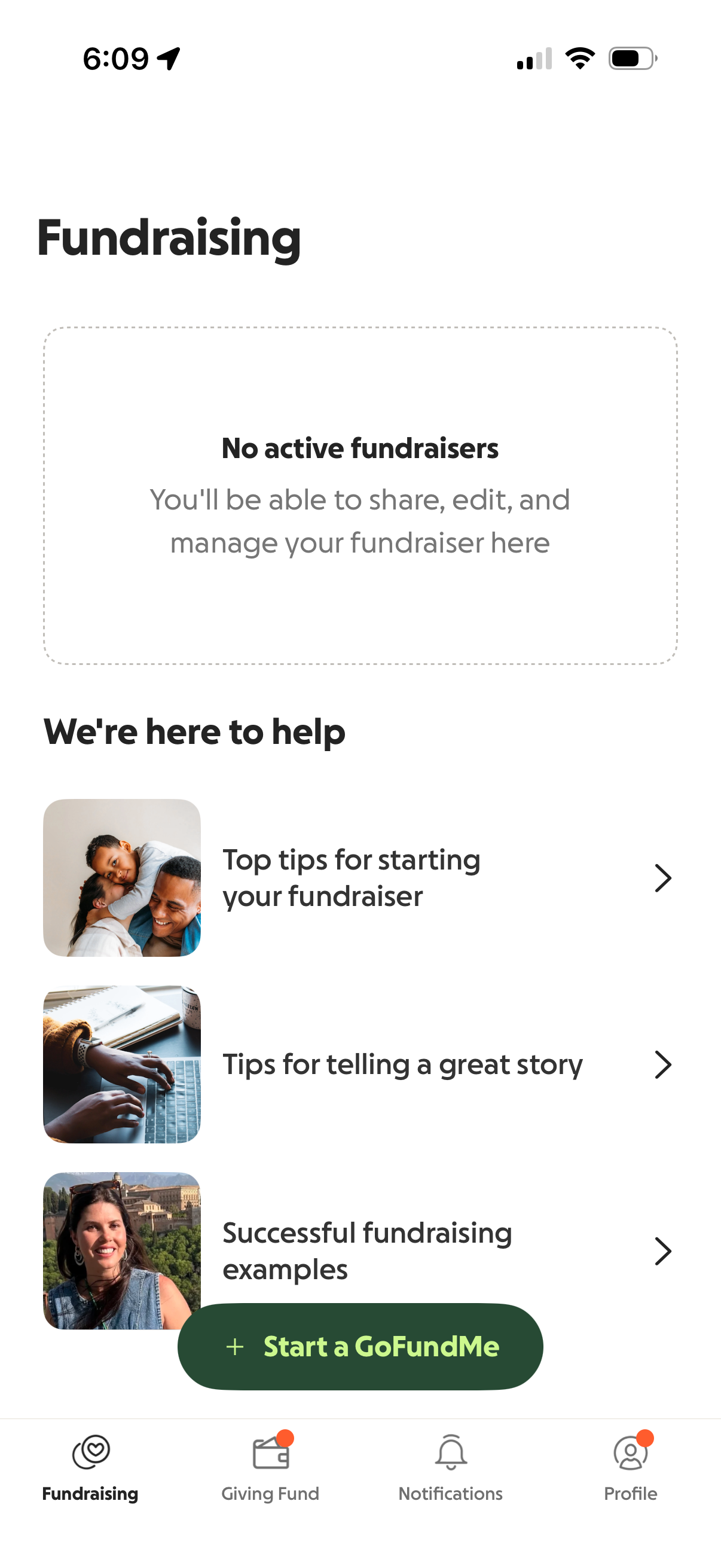gofundme app screenshot 1