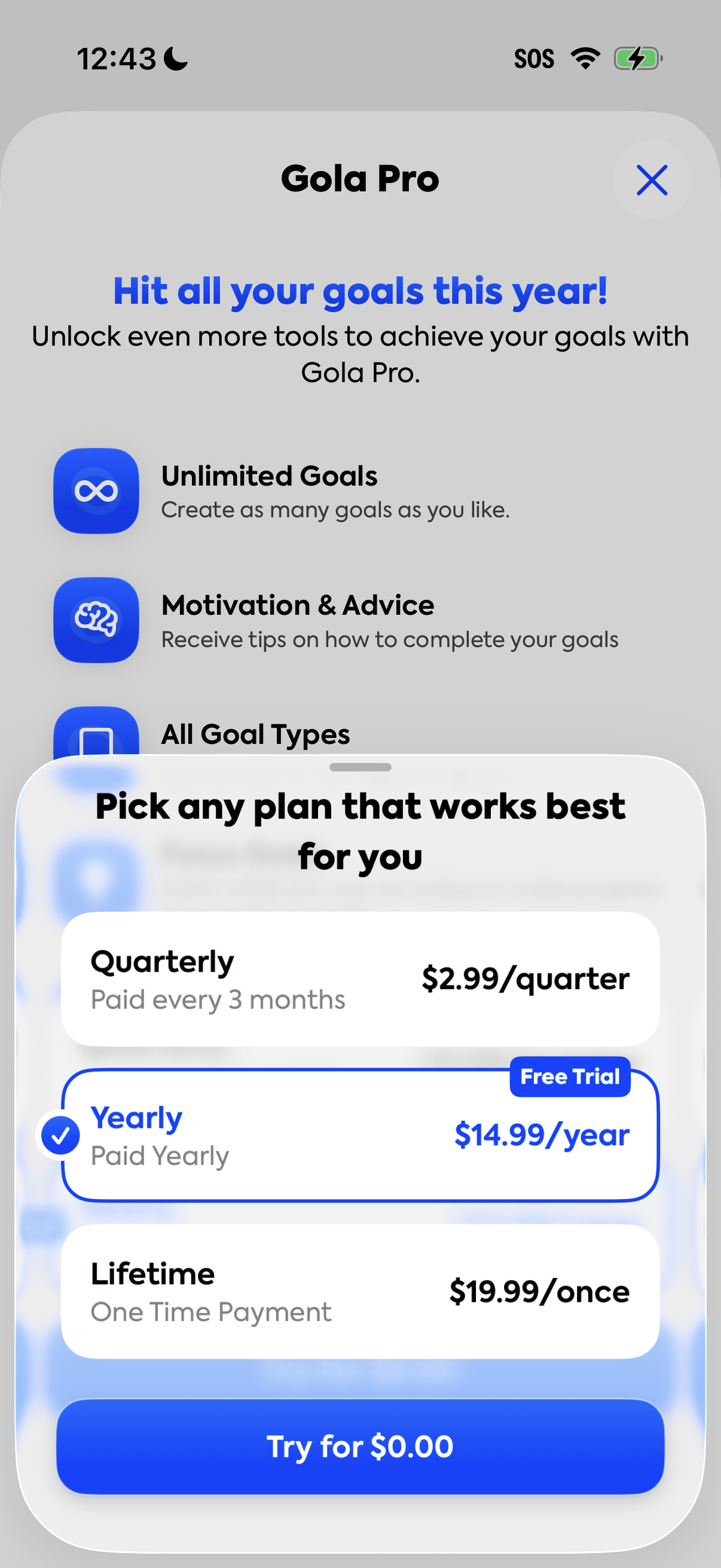 Step 3 of Gola Onboarding Paywall