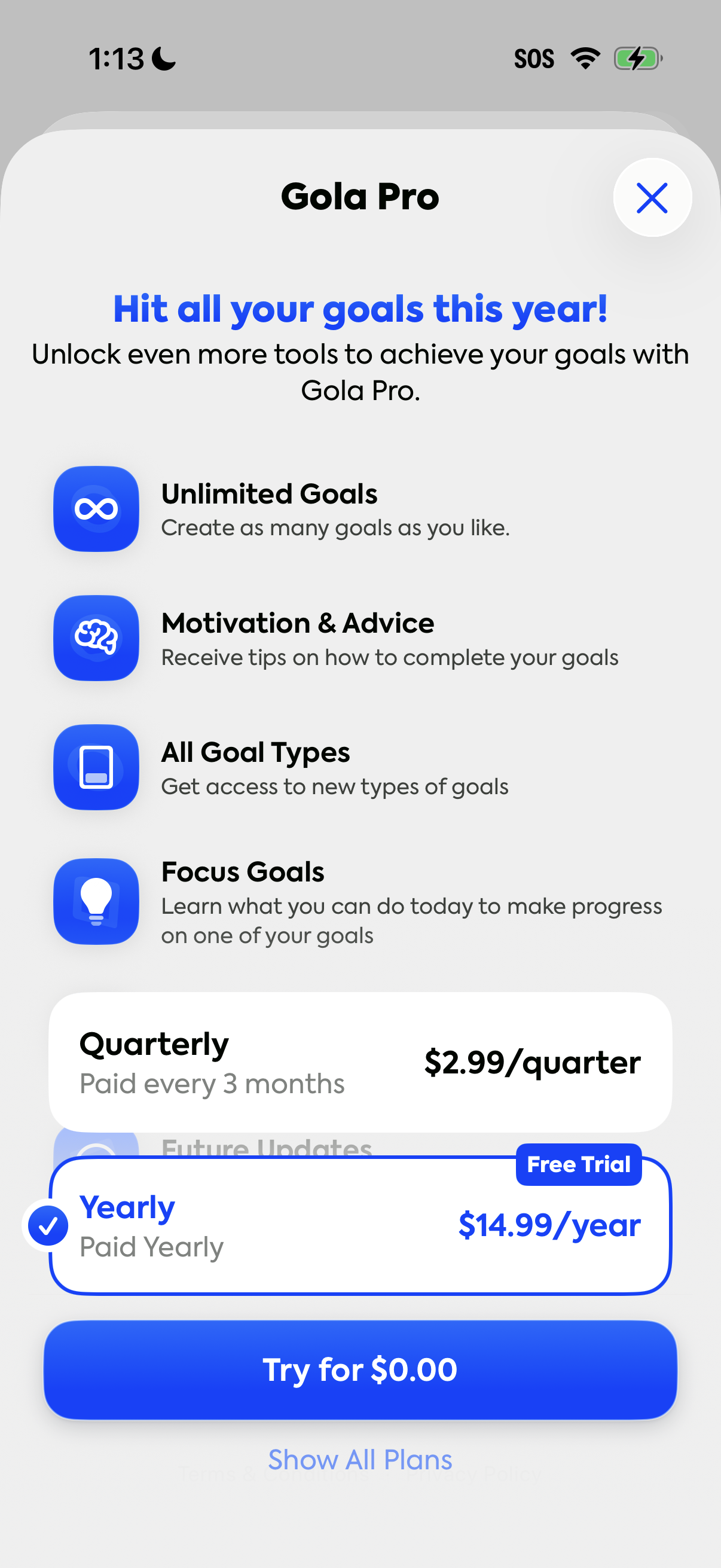 Step 2 of Gola Settings Paywall