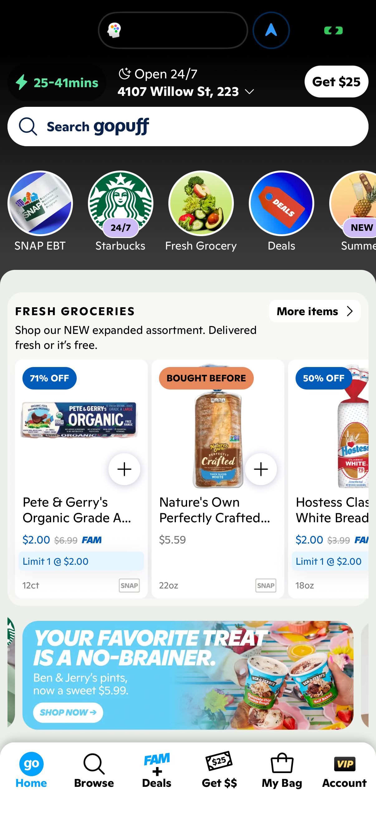 Step 1 of gopuff Main_tabs