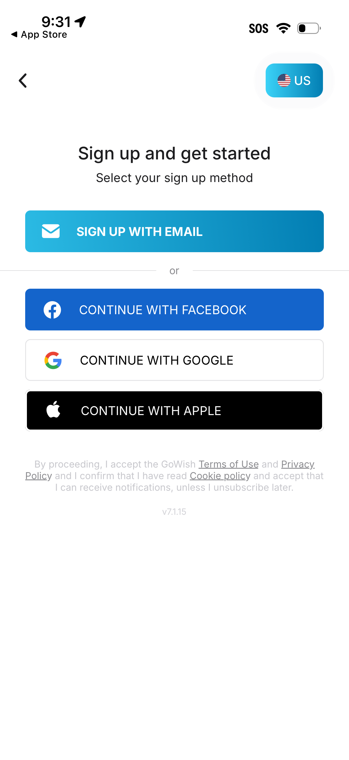 gowish sign up with email