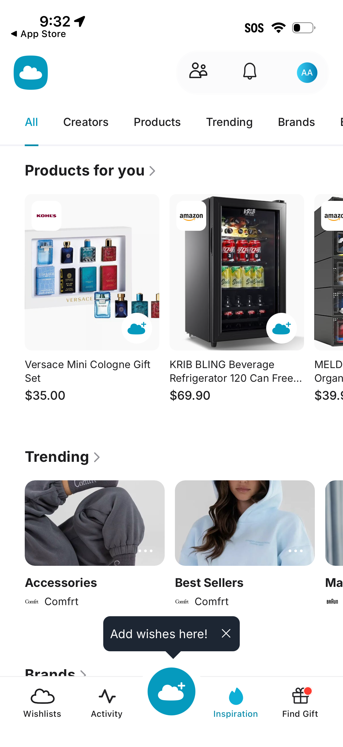 gowish browse inspiration tabs