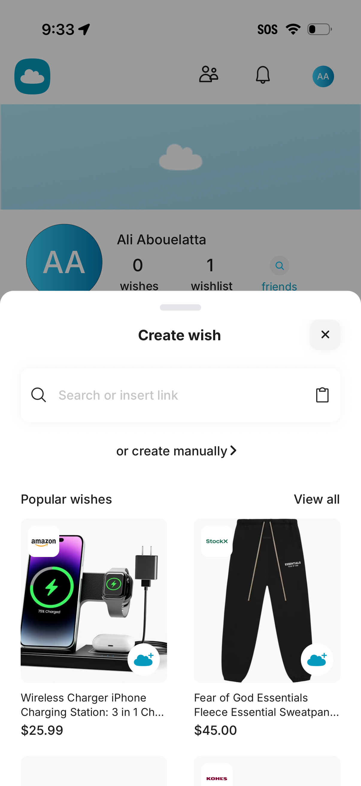 gowish create wish from fab