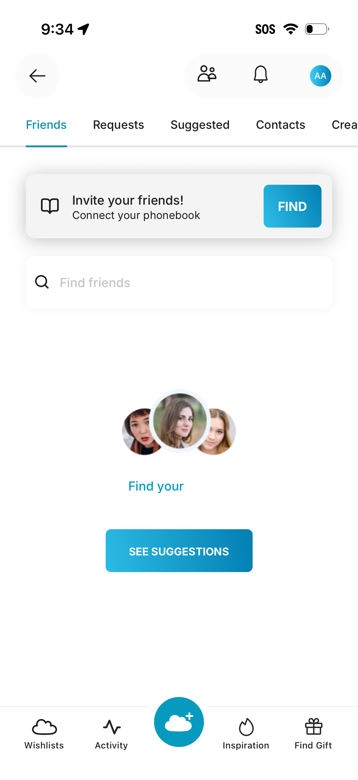 gowish browse friends tabs