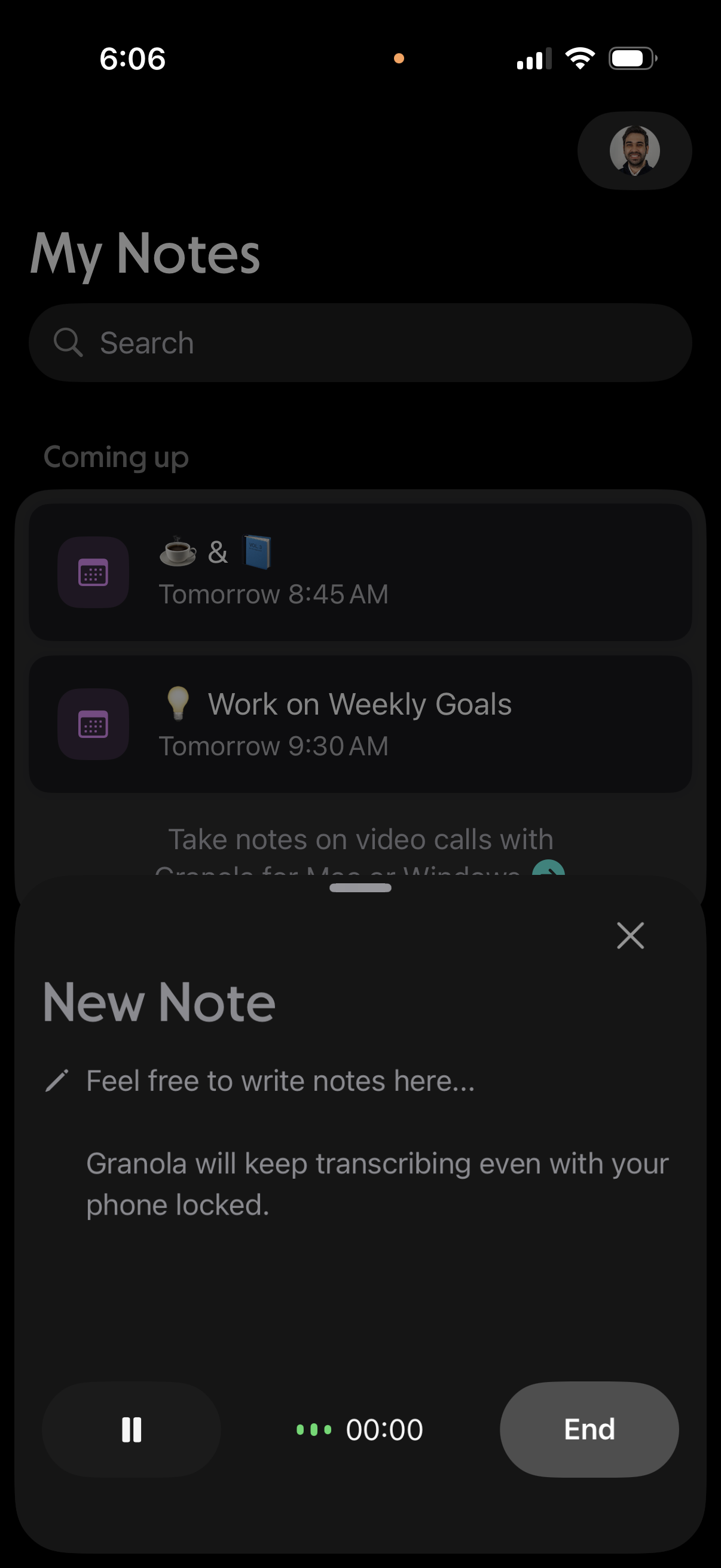 granola create note with transcription