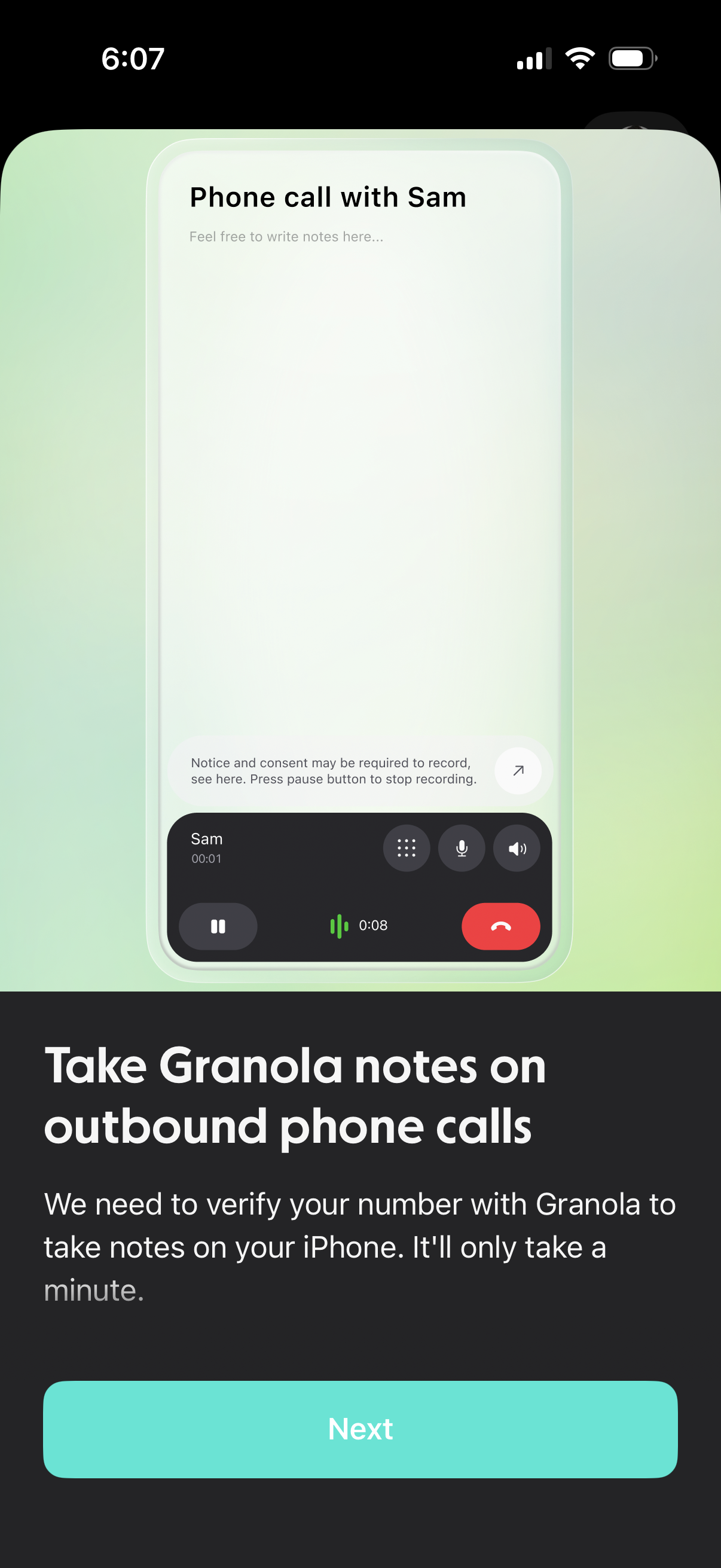 granola set up phone calling