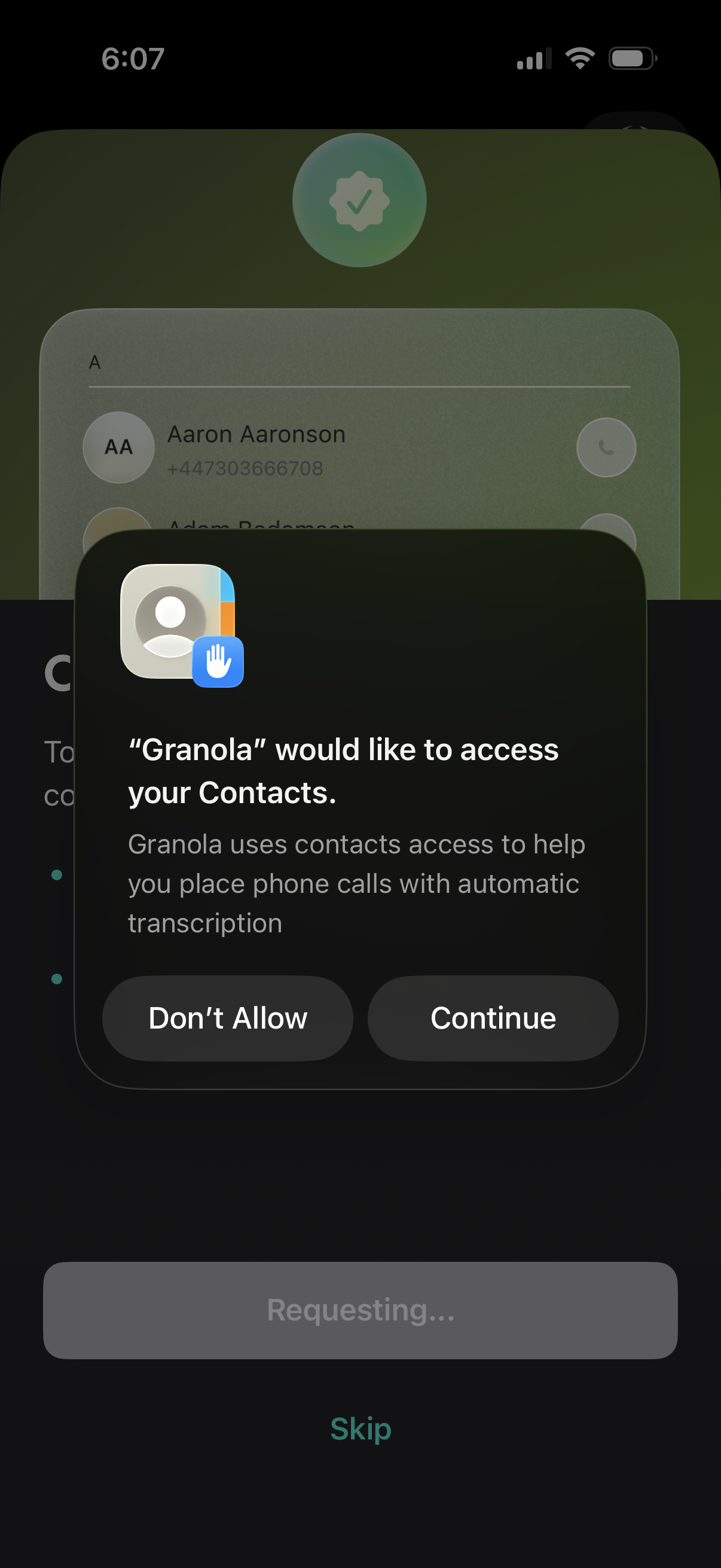 granola connect contacts for calling