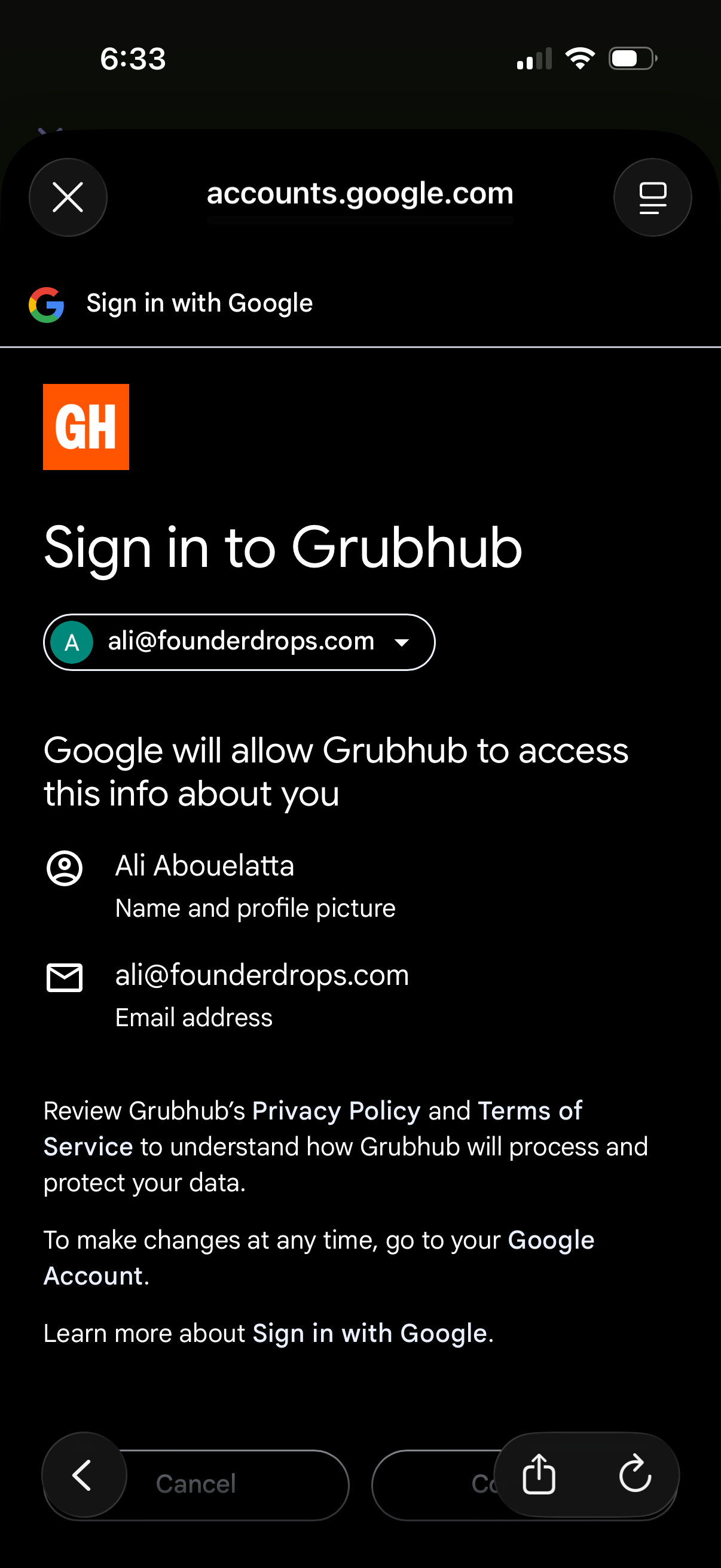 grubhub app screenshot 1