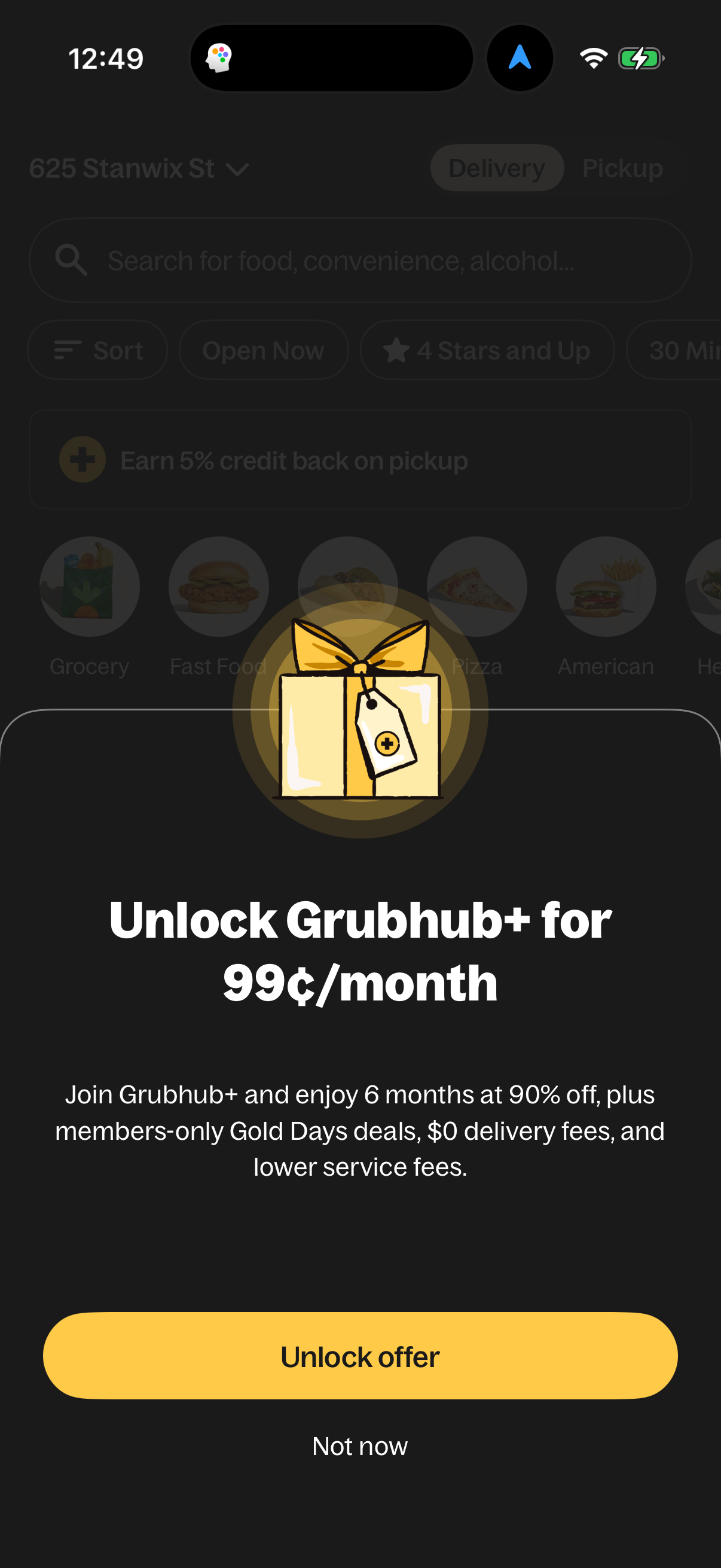 Step 1 of grubhub Main_tabs
