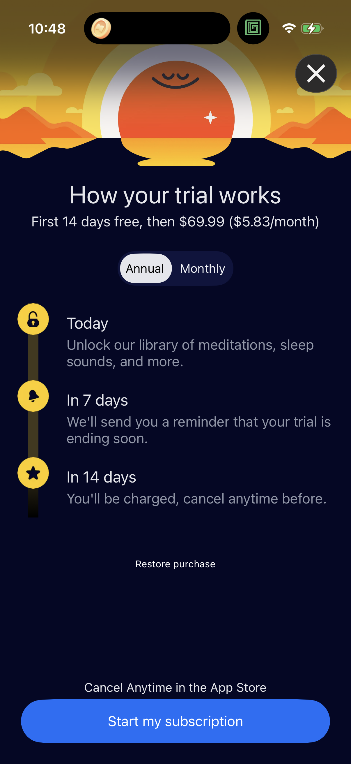 Step 1 of headspace Paywall