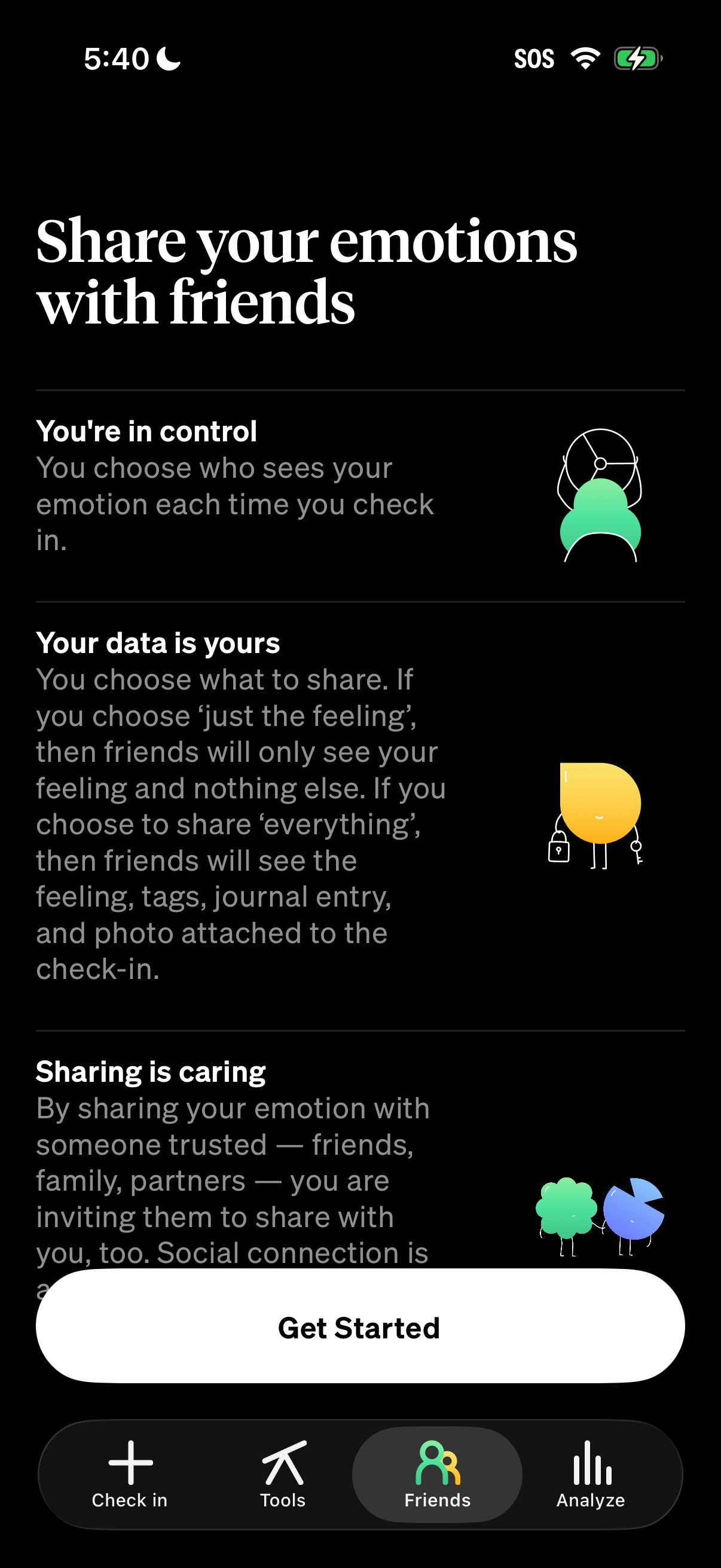 Step 1 of How We Feel Start friends sharing