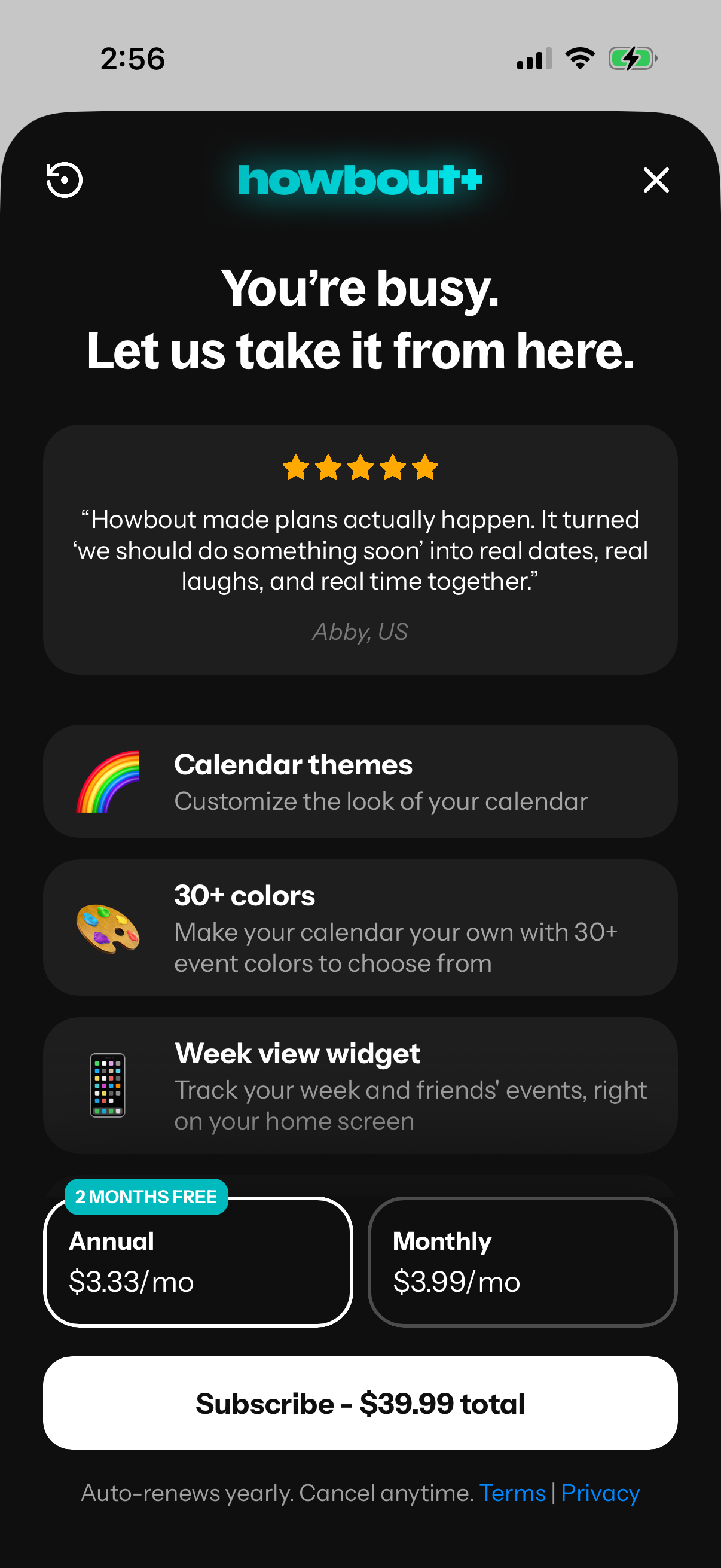 Step 2 of Howbout Settings Paywall