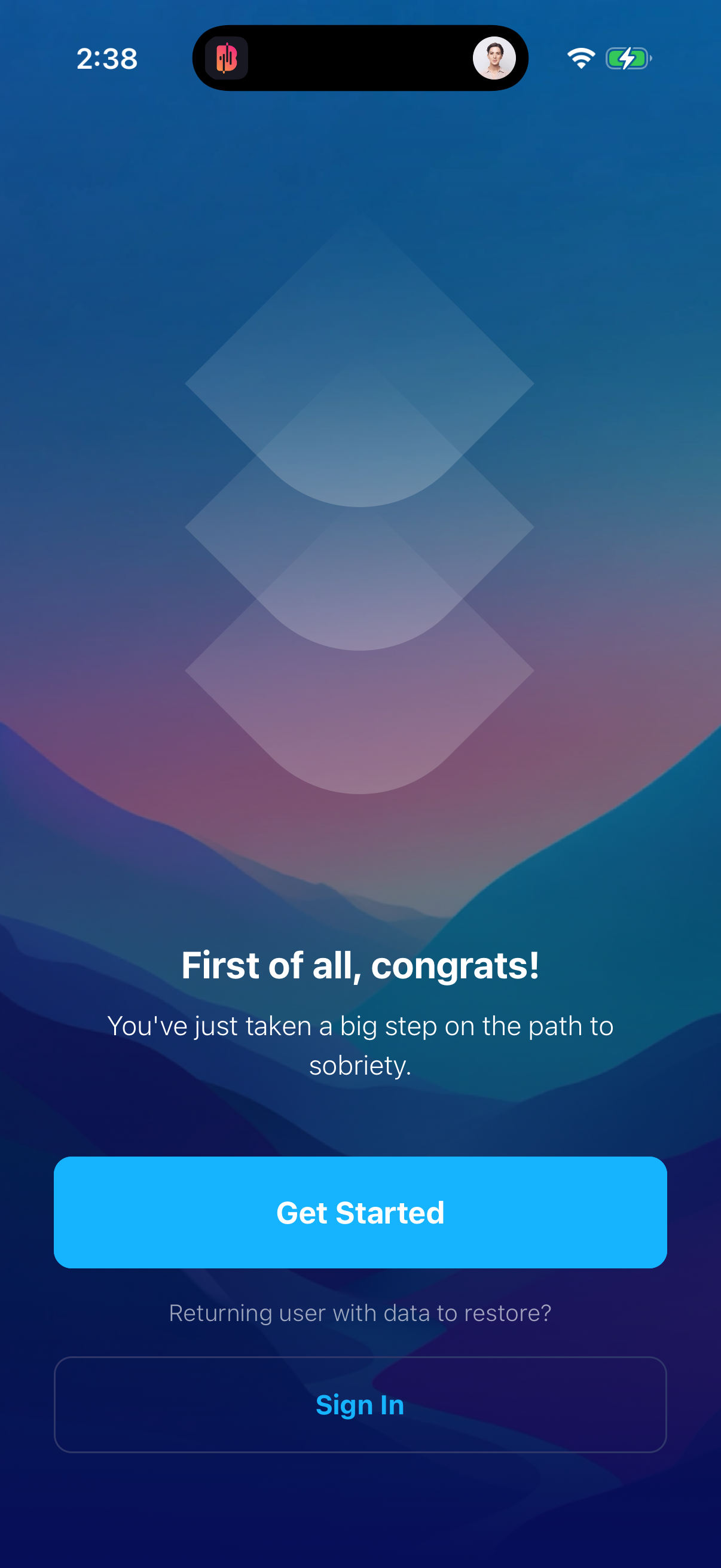 Step 1 of i-am-sober Onboarding