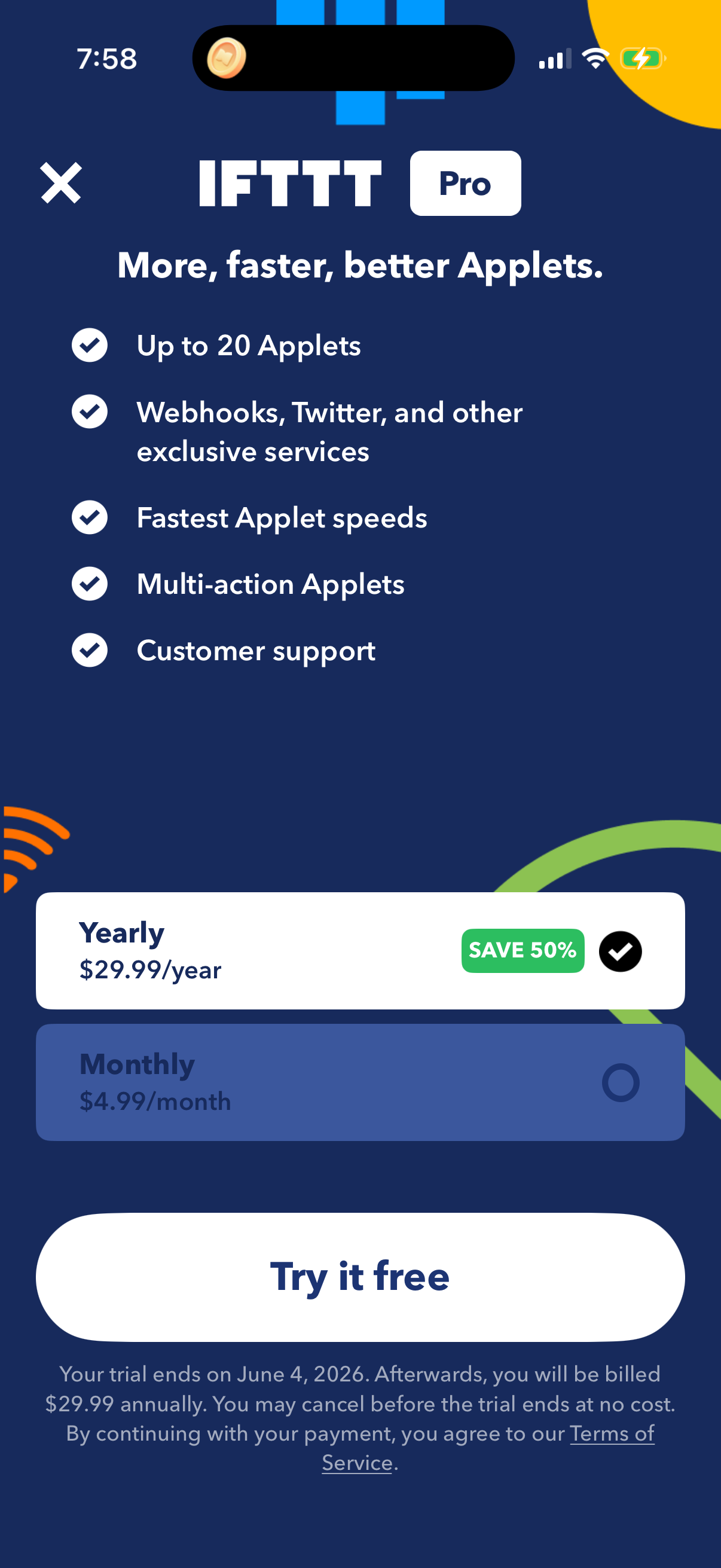 Step 1 of ifttt Paywall