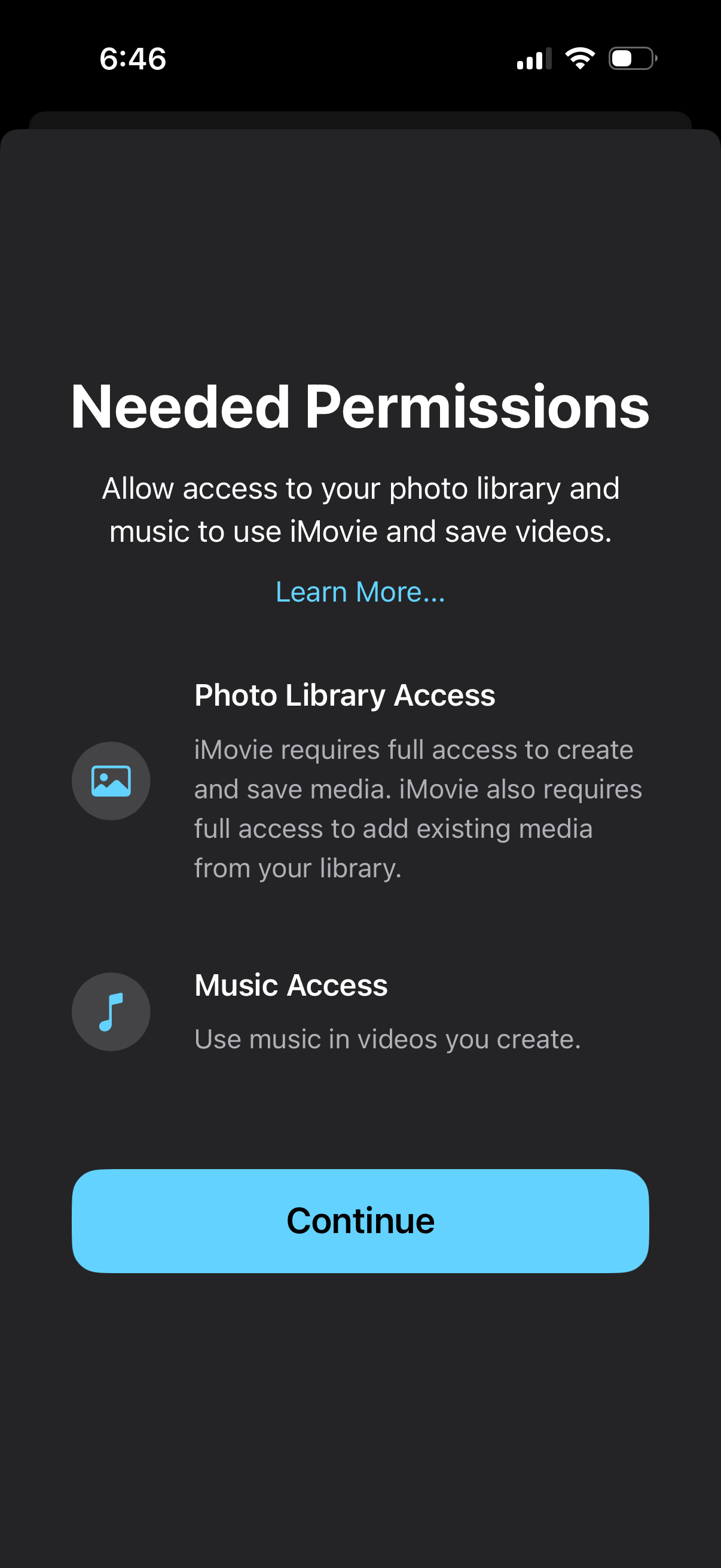 imovie complete setup permissions