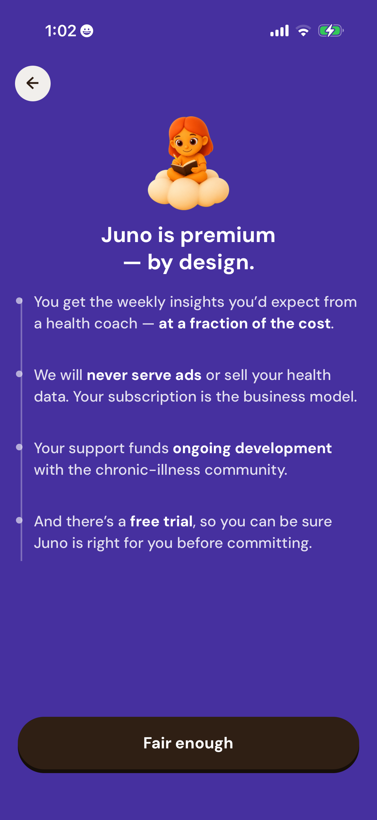 Step 1 of Juno Onboarding Paywall