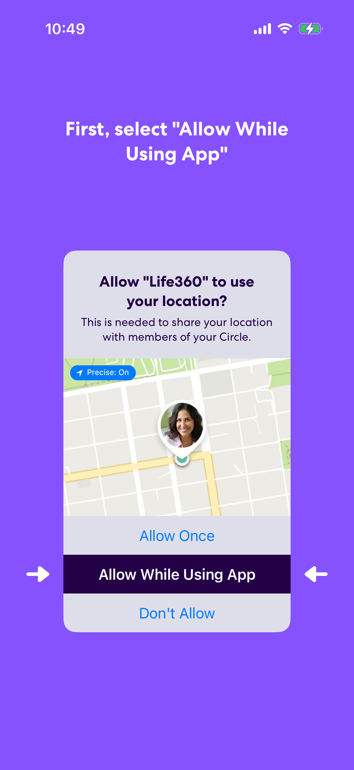 Step 1 of Life360 Location Opt-in