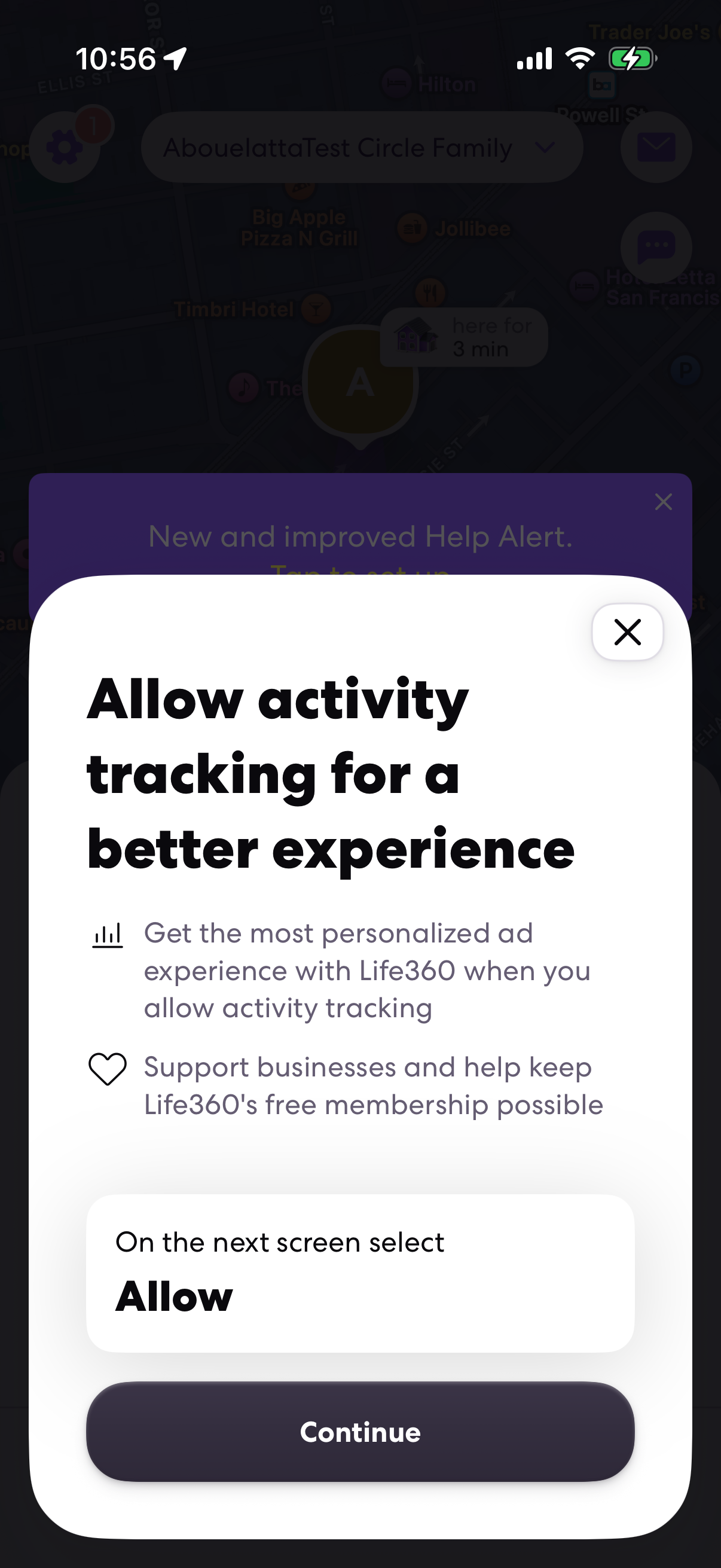Step 1 of Life360 Tracking Opt-in