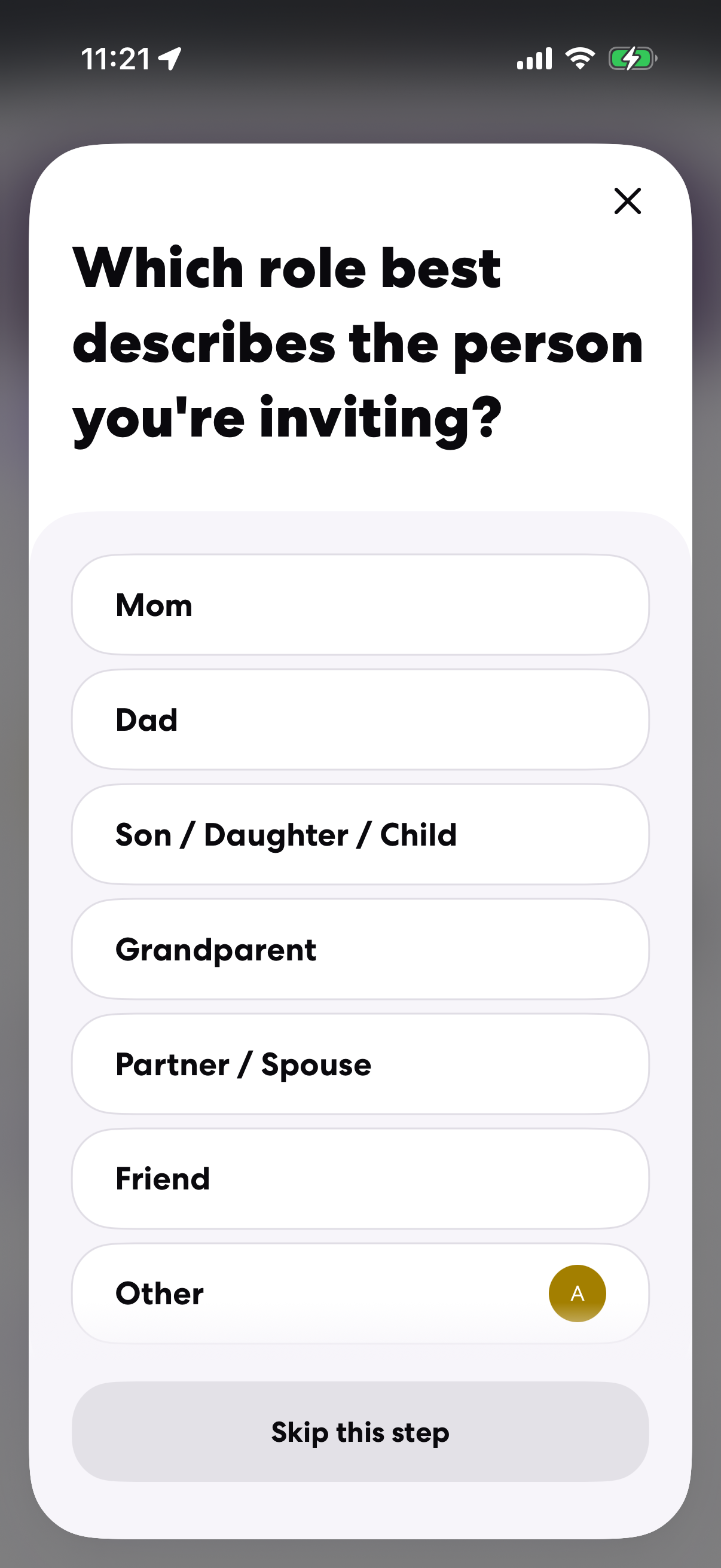 Step 1 of Life360 Invite Person