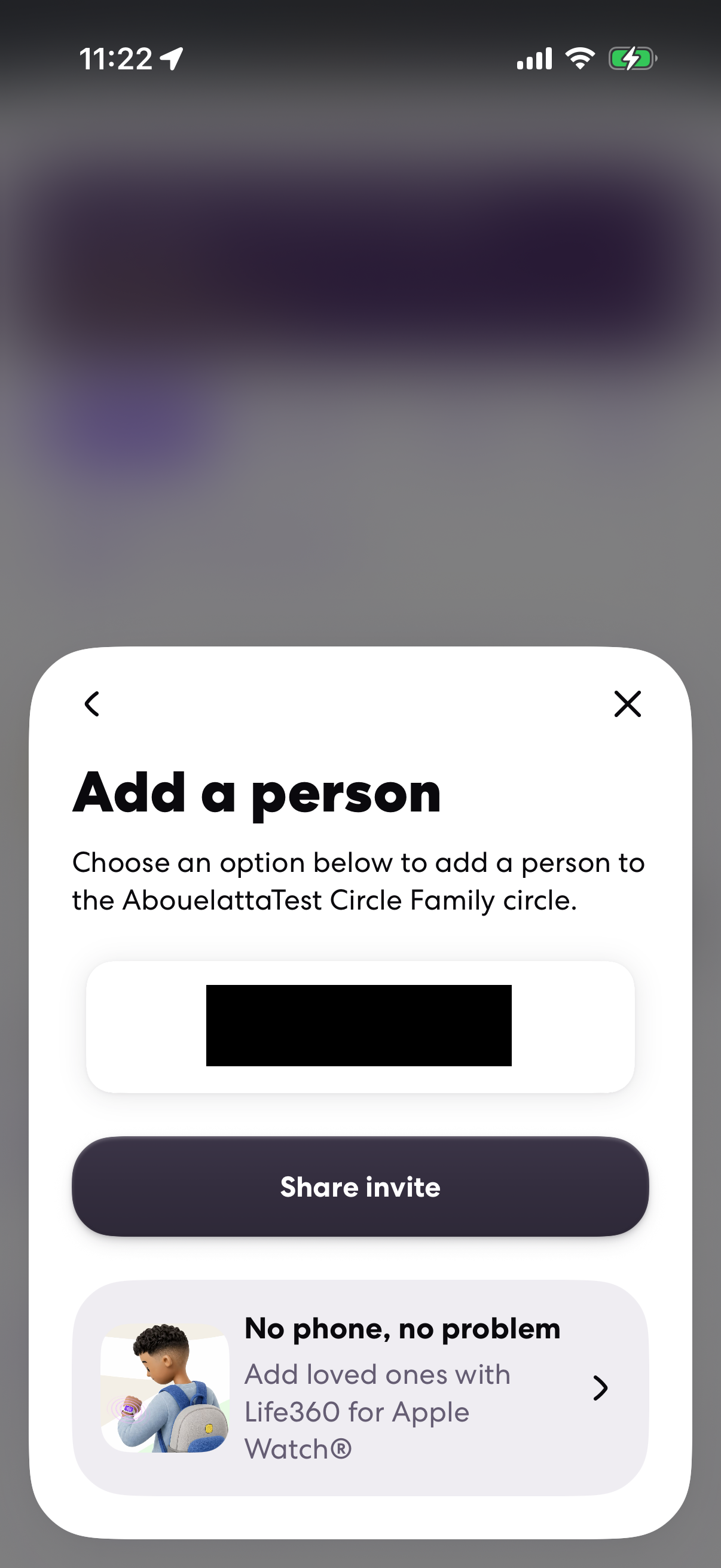 Step 2 of Life360 Invite Person
