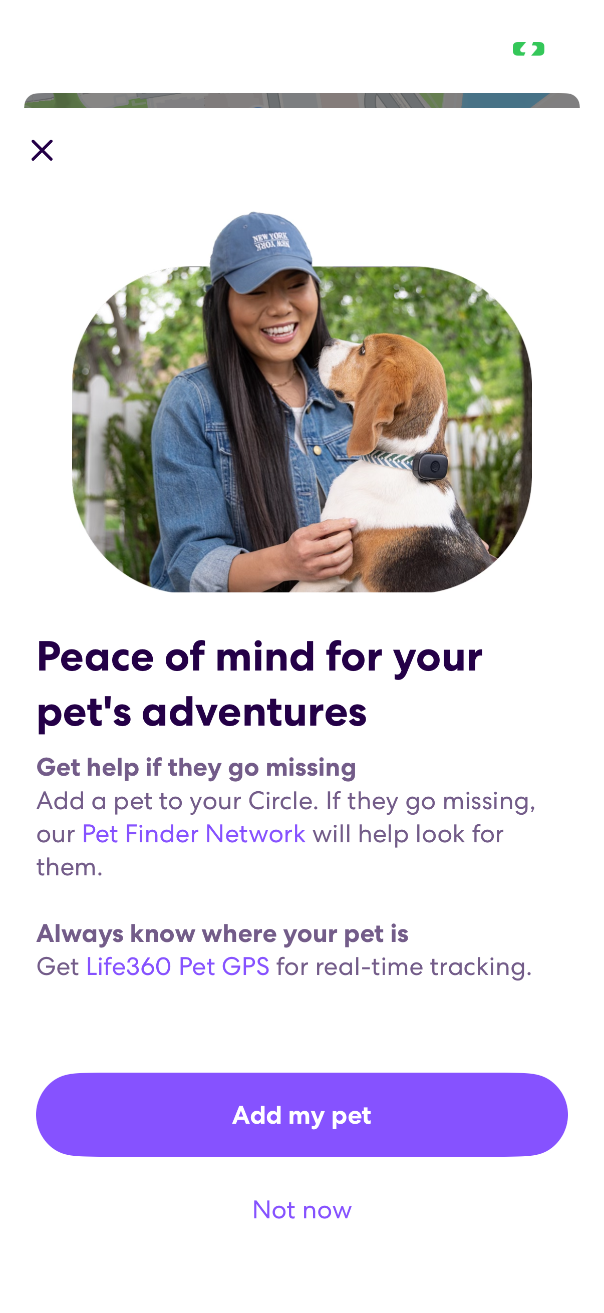 Step 1 of Life360 Add Pet