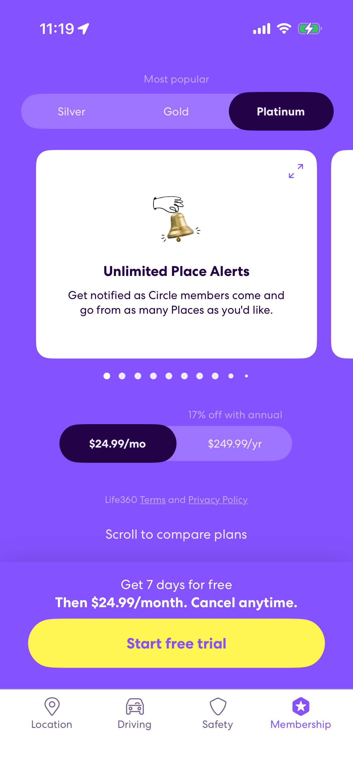 Step 3 of Life360 Settings Paywall