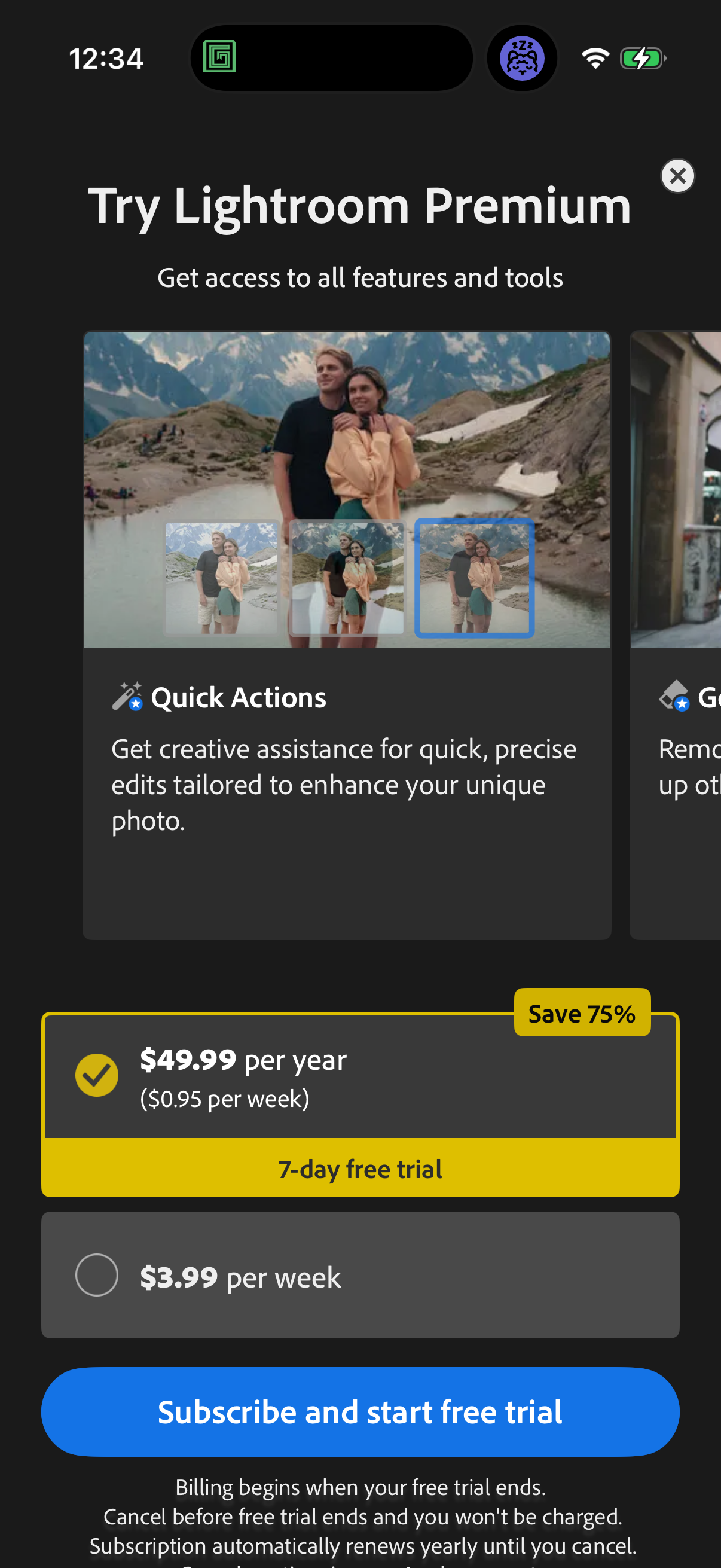 Step 1 of lightroom Paywall