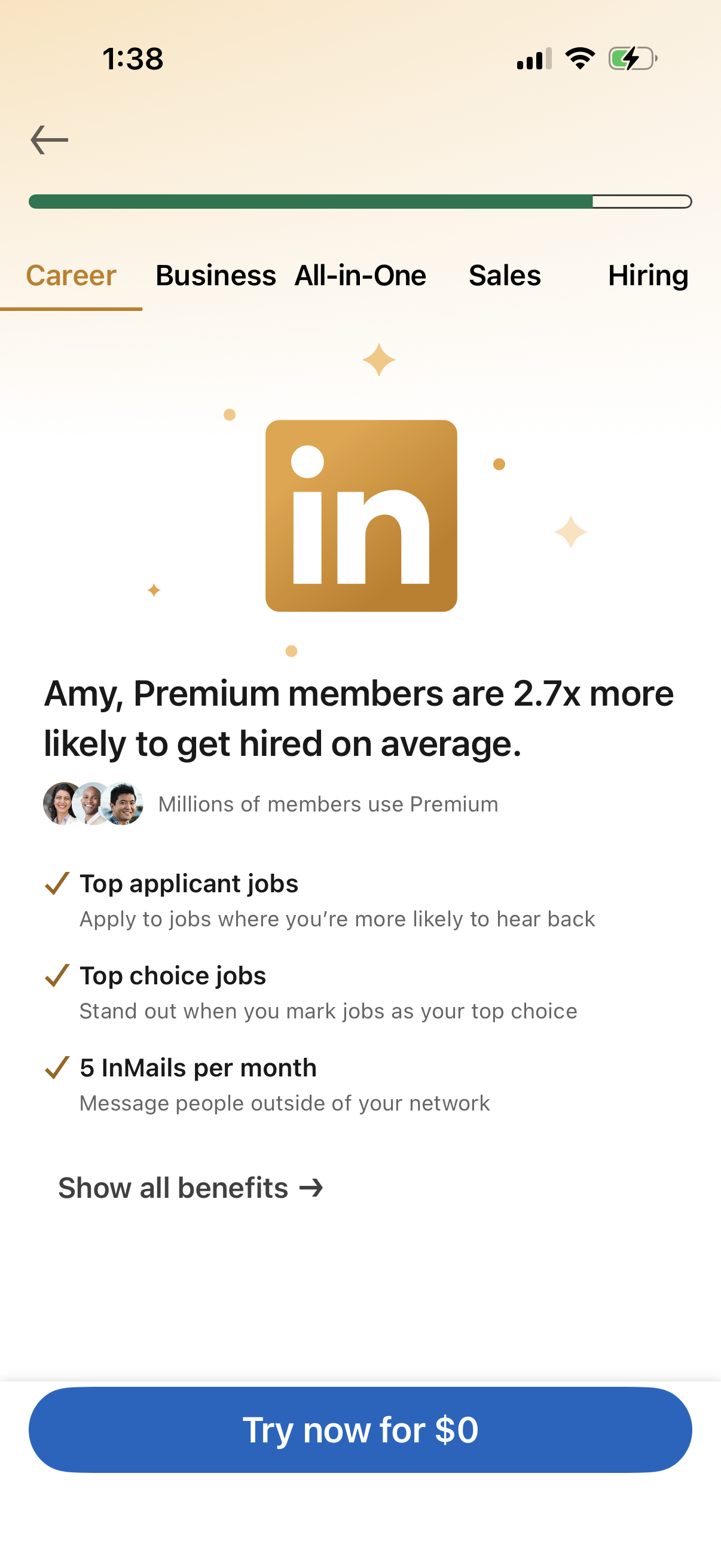 Step 1 of linkedin Paywall